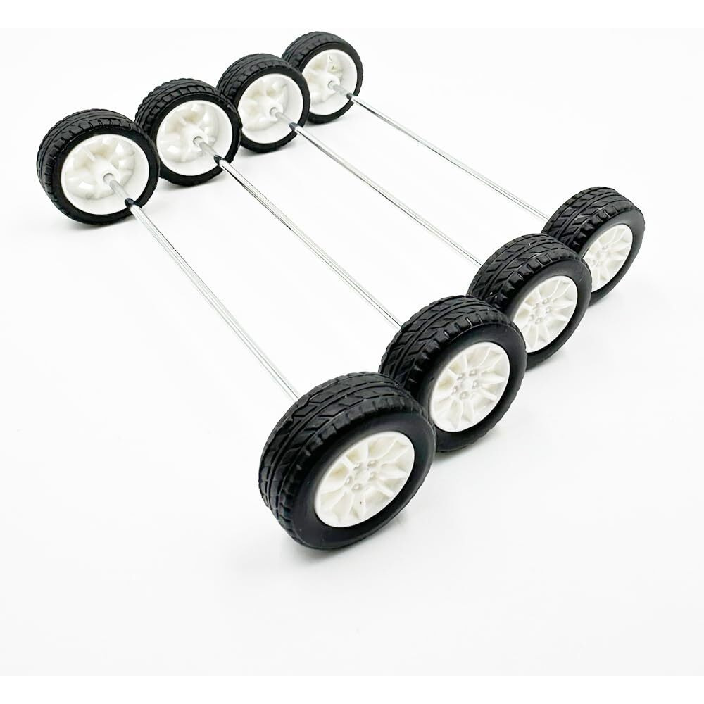 10Pcs Toy Car Wheels 25Mm Rubber Tire With 5Pcs Shaft Round Axles For For Diy Model Toy Rc Car Accessories Parts (2X25Mm)