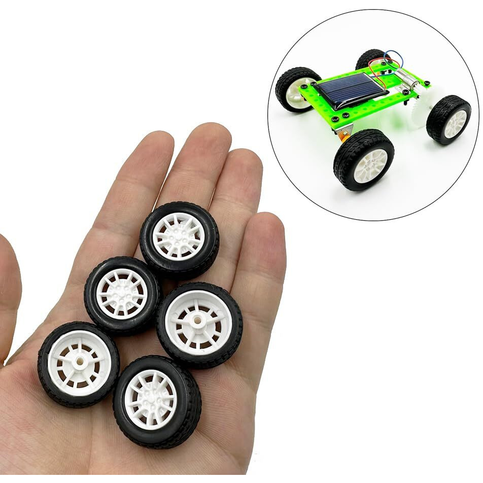 10Pcs Toy Car Wheels 25Mm Rubber Tire With 5Pcs Shaft Round Axles For For Diy Model Toy Rc Car Accessories Parts (2X25Mm)