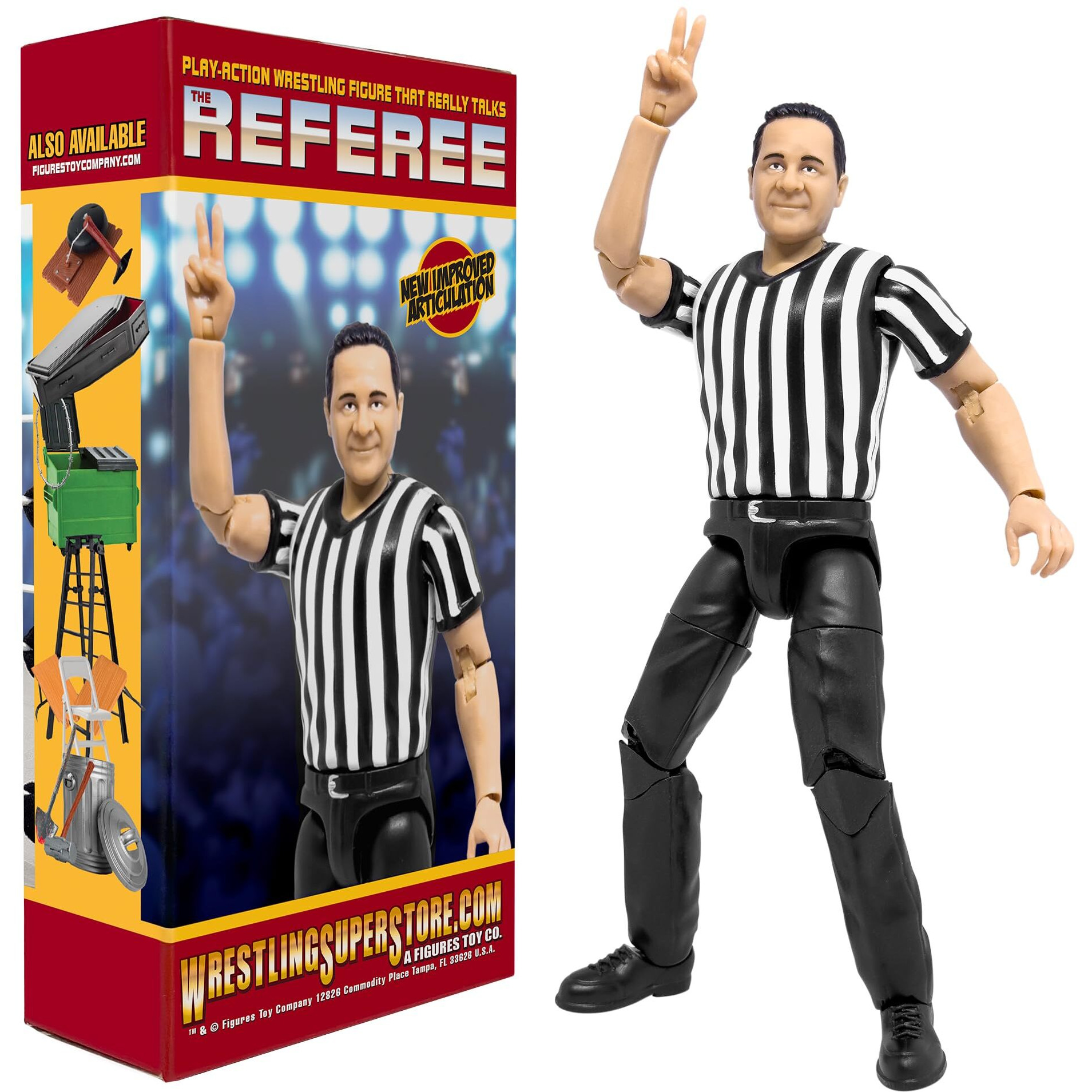 Figures Toy Company Ultimate Three Counting & Talking Wrestling Referee Action Figure With Deluxe Articulation For Wrestling Action Figures