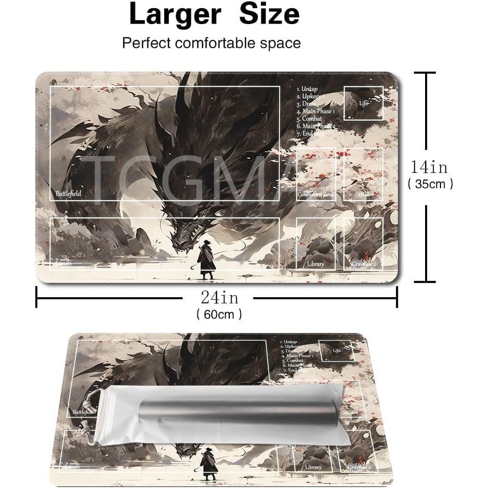 Mtg Playmat Size 24X14In Free Storage Bags Non-Slip Backing  Ideal For Card Game Enthusiasts Tcg Playmat (Shadow Dragon-Deck)