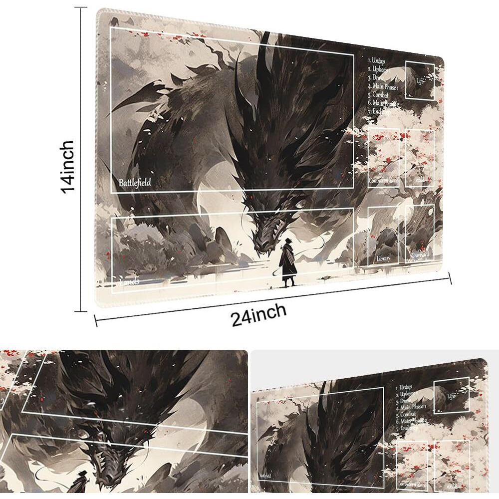 Mtg Playmat Size 24X14In Free Storage Bags Non-Slip Backing  Ideal For Card Game Enthusiasts Tcg Playmat (Shadow Dragon-Deck)