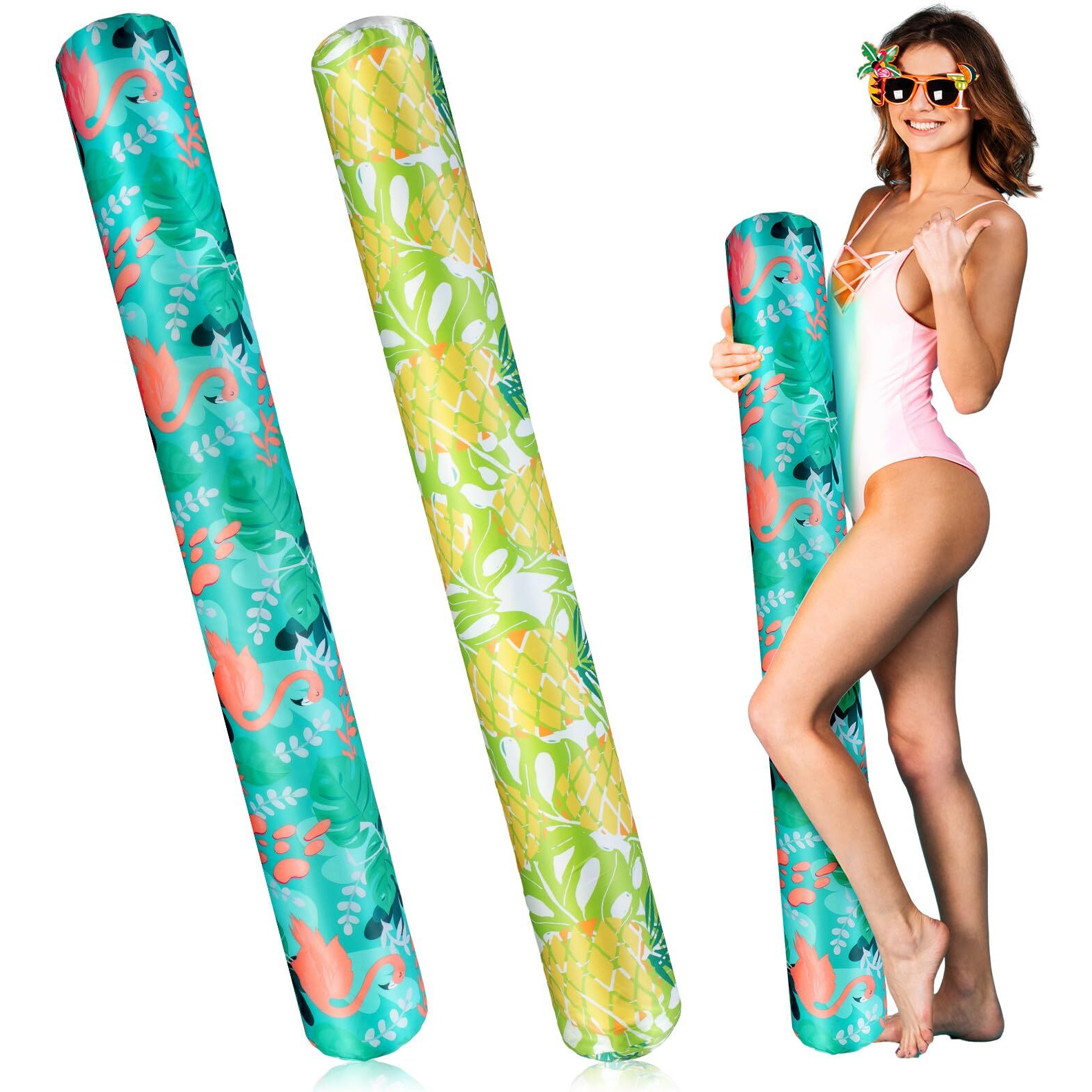 Blueweenly 2 Pack Large Inflatable Pool Noodles 51 Inch Swimming Pool Noodles For Floating Soft Fabric Covered Floats Toys For Adults Summer Vacation Sea Beach Lake Party Accessories(Fresh)