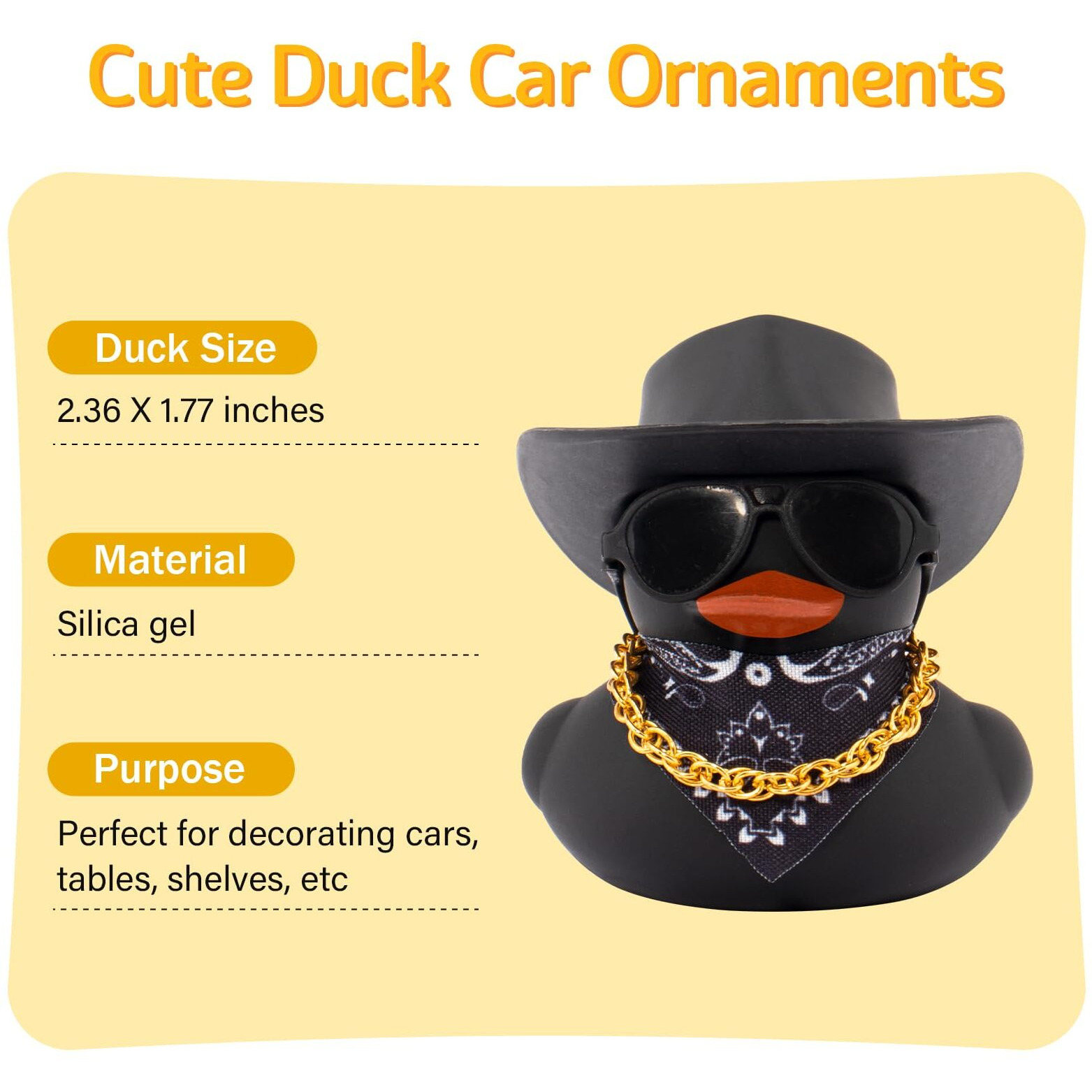 Wonuu Car Dashboard Colorful Rubber Ducks Decorations  Rubber Ducky For Car Ornament Cute Duck With Cowboy Hat  Glasses  Necklace  Scarf  Black