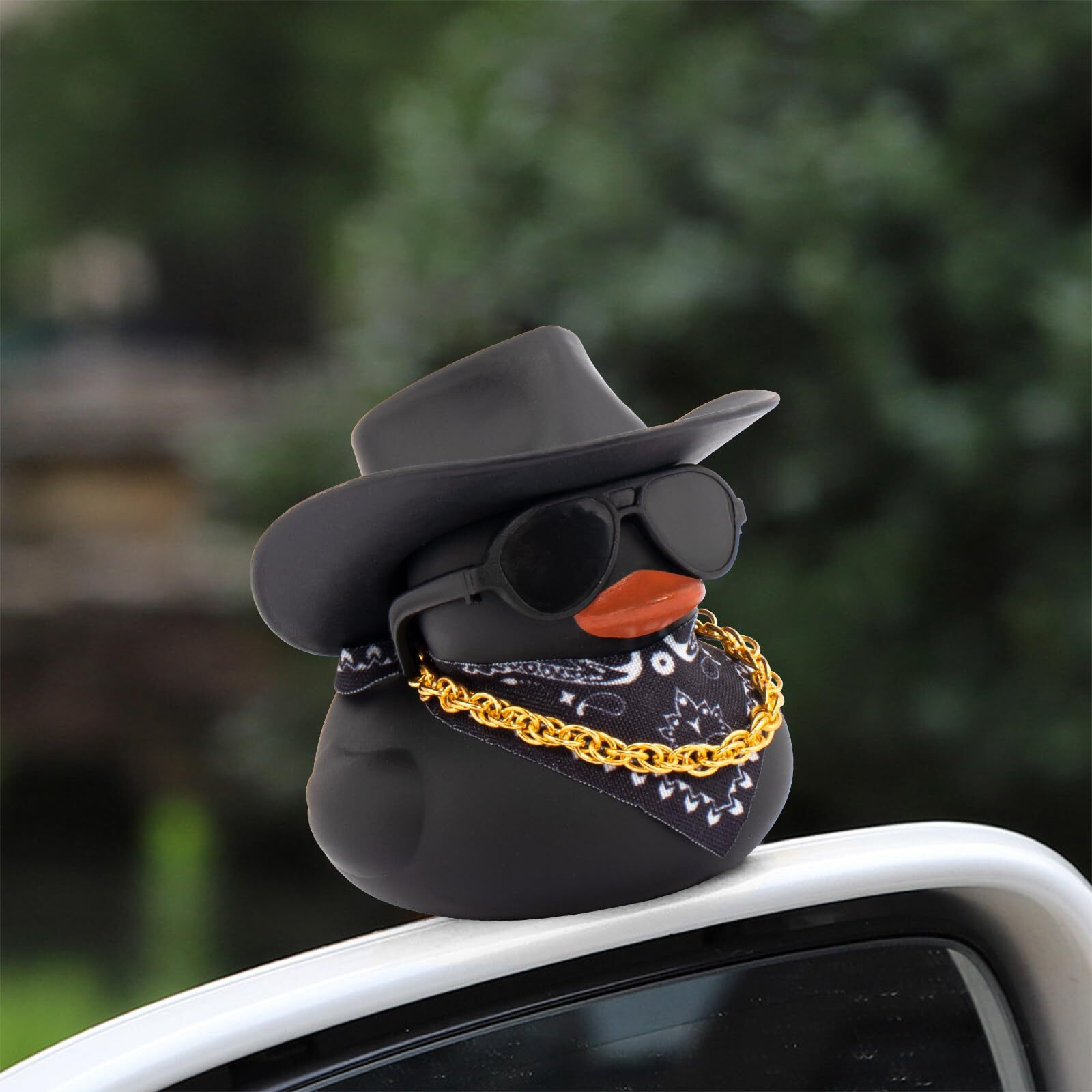 Wonuu Car Dashboard Colorful Rubber Ducks Decorations  Rubber Ducky For Car Ornament Cute Duck With Cowboy Hat  Glasses  Necklace  Scarf  Black