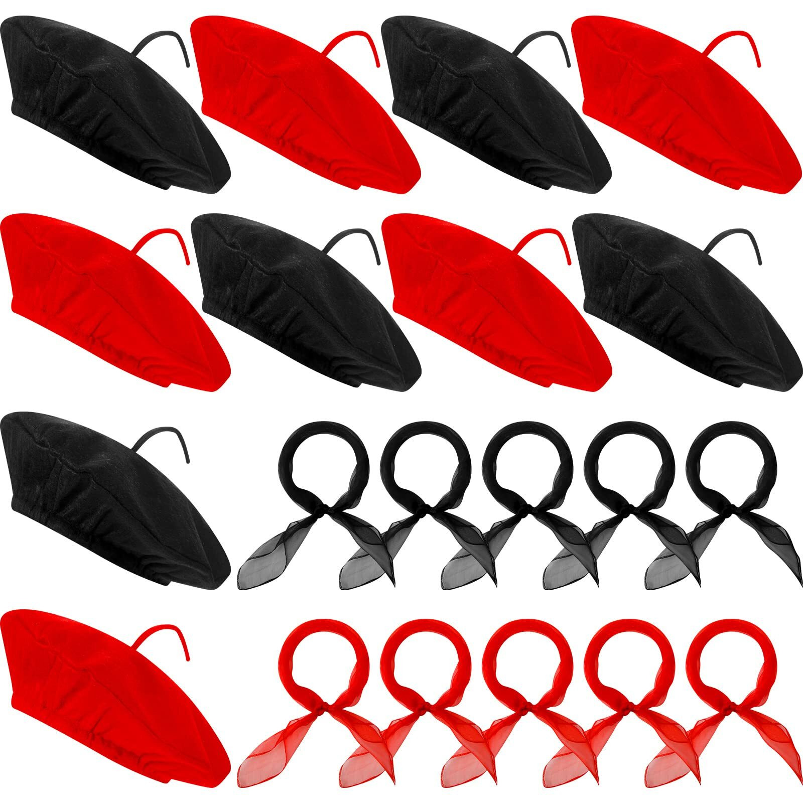 Laumoi 20 Pcs Halloween Party Berets For Kids French Beret Bulk Hat Artist Beanie With Color Neck Scarf For Cosplay Decorate(Bright Colors)