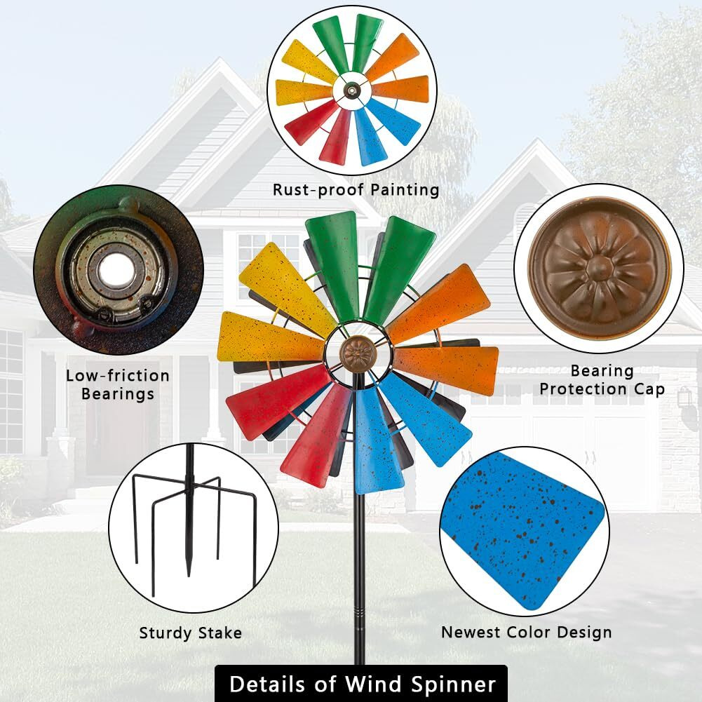 Stargarden Wind Spinners Outdoor  13.4 Inch Kinetic Pinwheels  Colorful Metal Garden Spinners Double Windmill For Yard  Lawn  Patio
