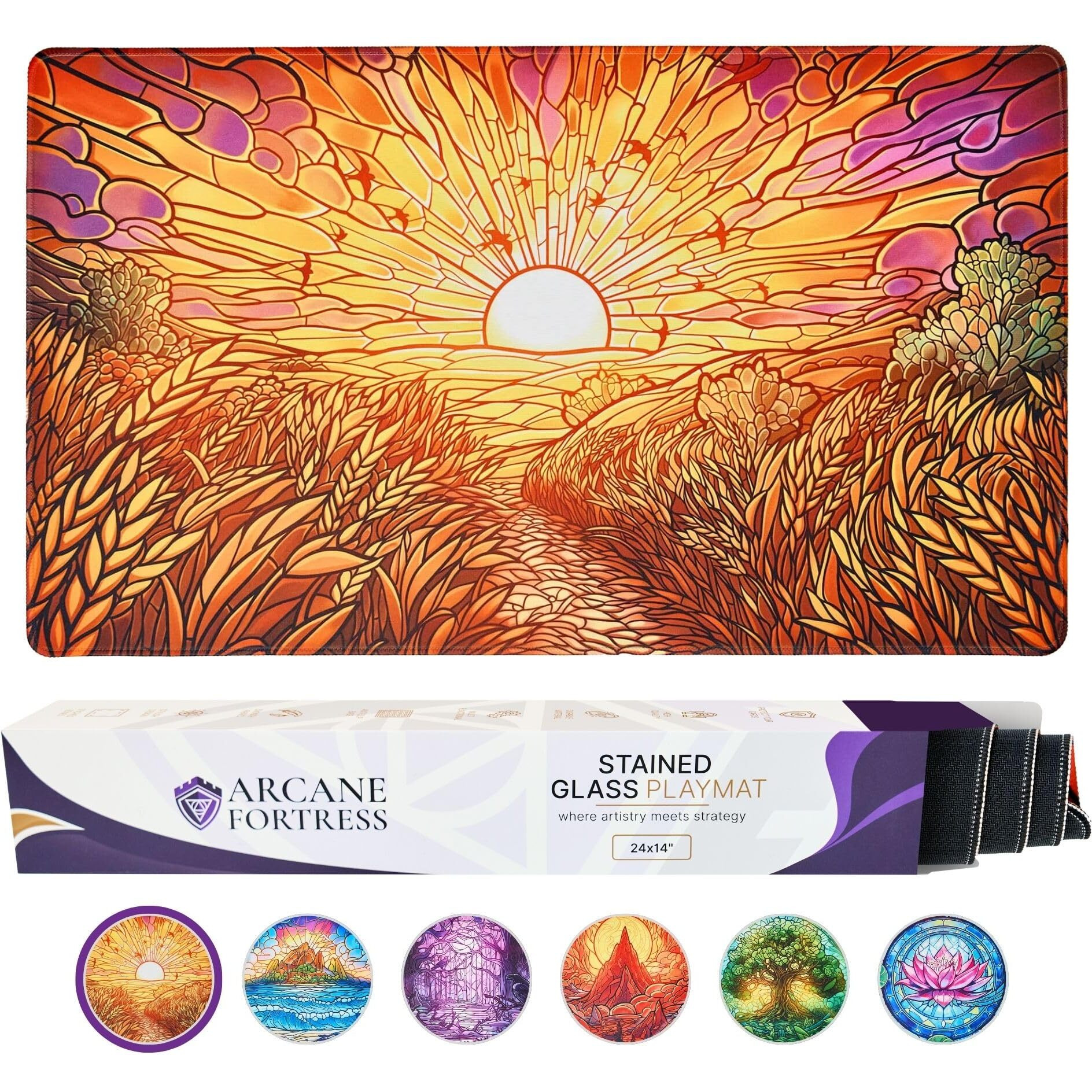 Mtg Magic The Gathering Playmat 24X14 Inches  Original Art  Non-Slip Tcg Playmat With Rubber Bottom & Stitched Edges  Commander Tcg Rollable & Foldable Card Mat (White)