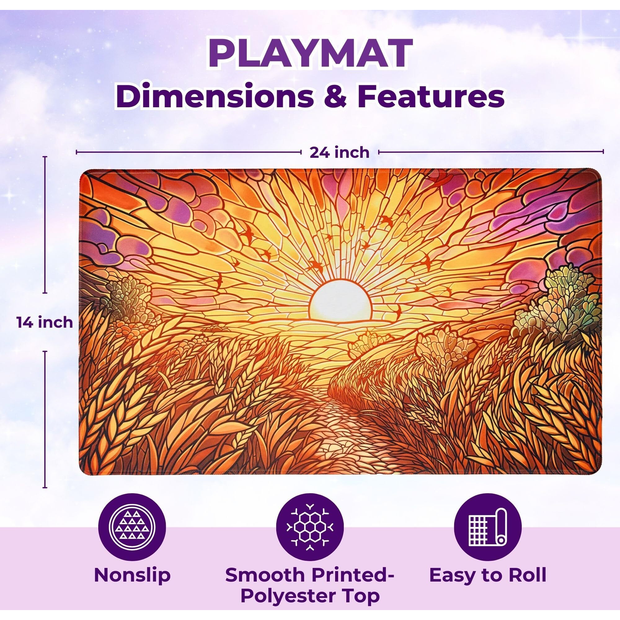 Mtg Magic The Gathering Playmat 24X14 Inches  Original Art  Non-Slip Tcg Playmat With Rubber Bottom & Stitched Edges  Commander Tcg Rollable & Foldable Card Mat (White)