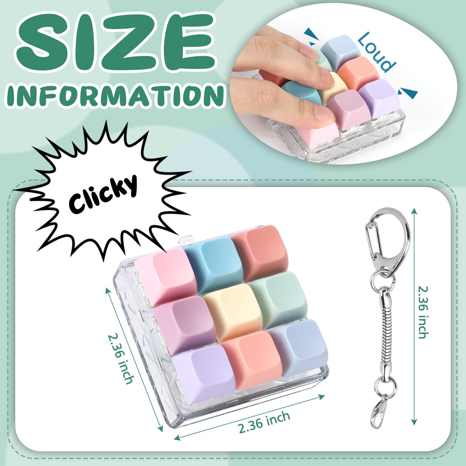 Axlksia Keyboard Fidget Toy  Fidget Clicker Keyboard Fidget Keychain  Button Fidget Gifts For Adults To Relieve Stress And Pass Time (Colorful) (Style C)