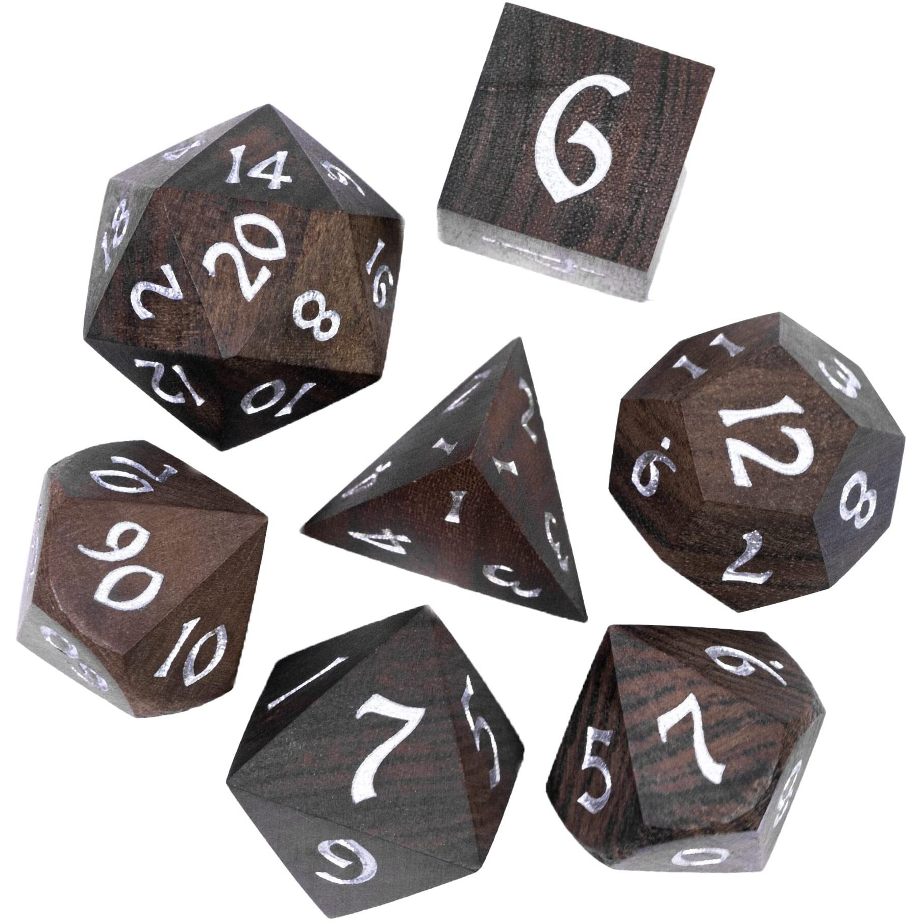 Hddais 7Pcs Wooden Polyhedral Dice Set  D&D Wood Dnd Dice Set With Metal Box For Dungeons And Dragons Role Playing Tabletop Games (Bubinga Wood)
