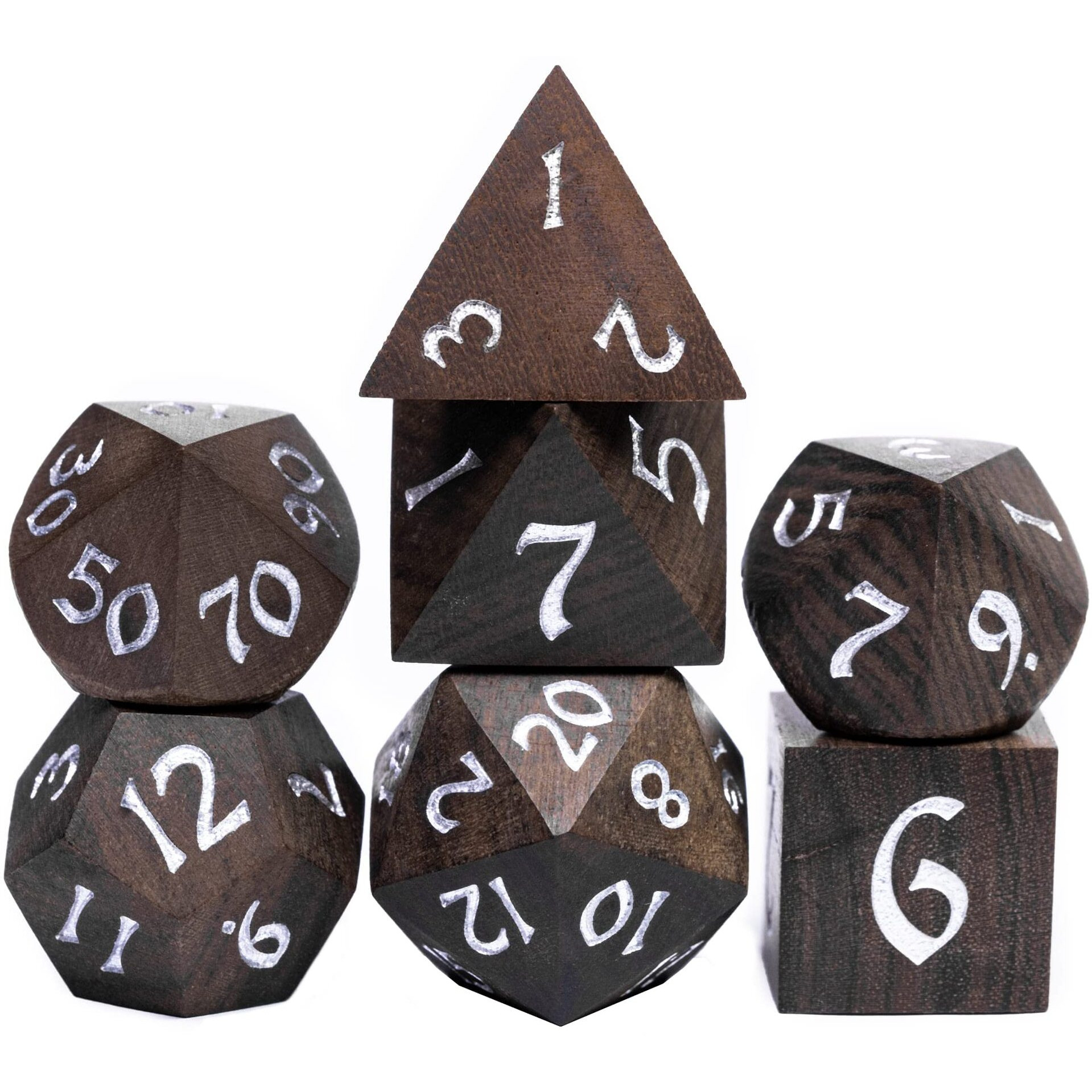 Hddais 7Pcs Wooden Polyhedral Dice Set  D&D Wood Dnd Dice Set With Metal Box For Dungeons And Dragons Role Playing Tabletop Games (Bubinga Wood)