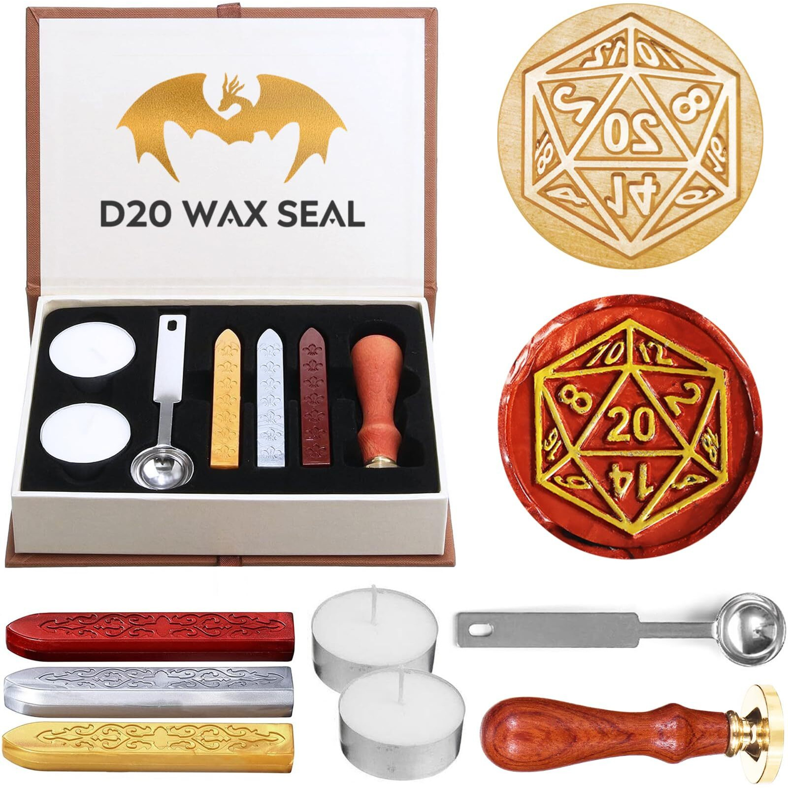 Dnd Wax Seal Stamp  Fantasy D20 Dice Wax Seal Kit  Ideal Gifts For Dungeons And Dragons/D&D Adventure Cards Envelopes  Gift Packaging. Great Rpg Accessories Nerdy Gifts For Dnd Lovers  Dm & Players