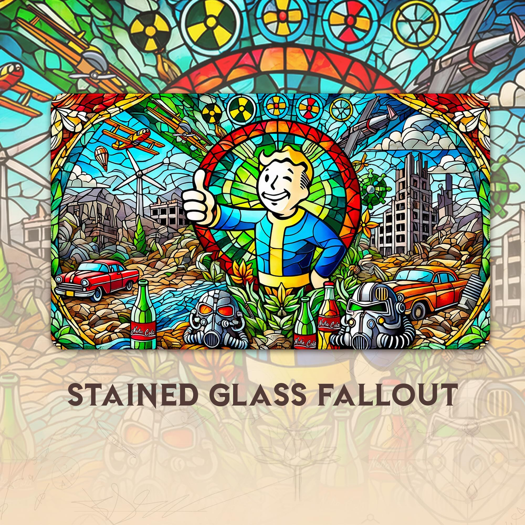Wizcraft Gaming Paramint Stained Glass Fallout (Stitched) - Fallout  Mtg Playmat - Compatible With Magic The Gathering Playmat - Play Mtg  Yugioh  Tcg - Original Play Mat Art Designs & Accessories