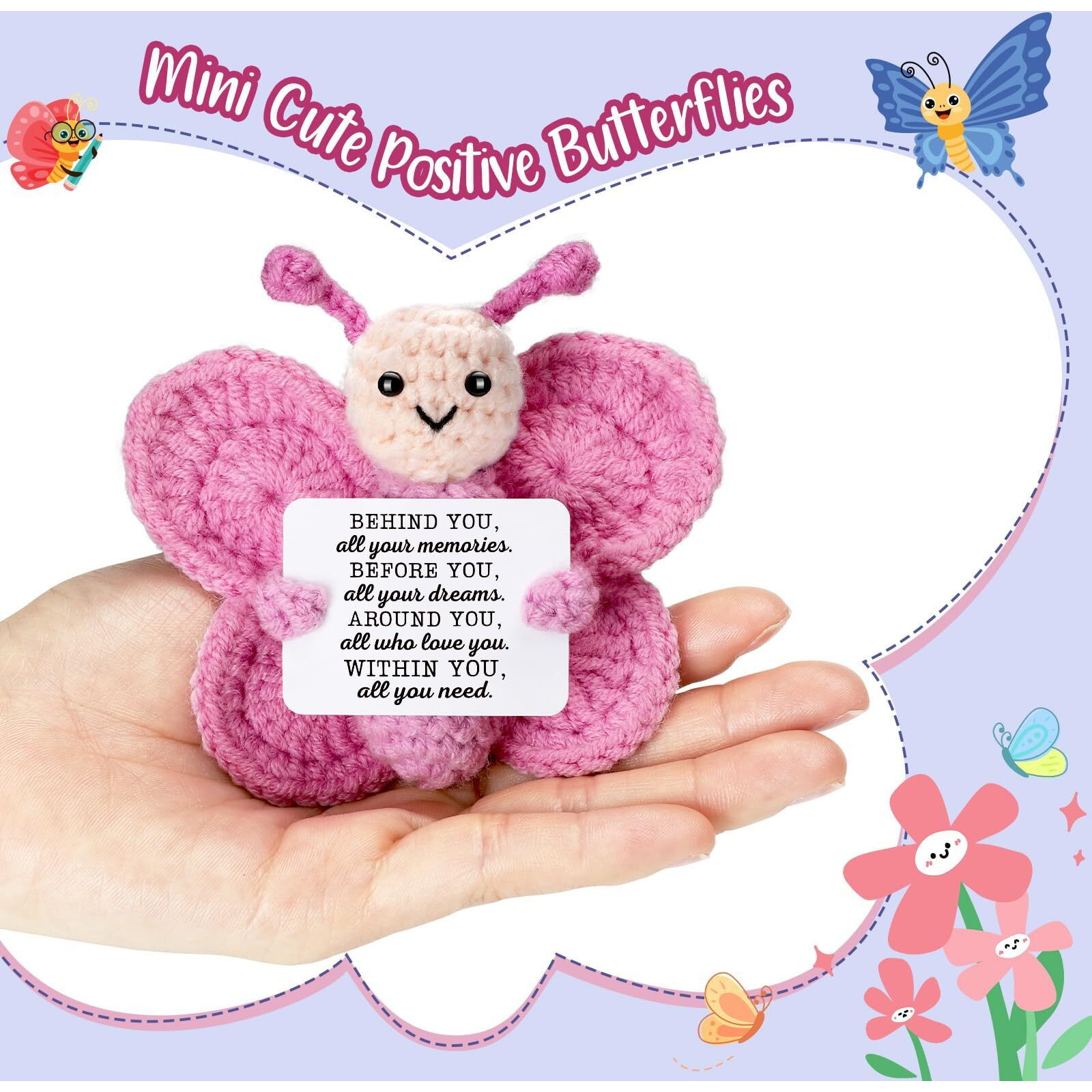 Positive Crochet Butterfly For Women  Mini Handmade Emotional Support Plush For Friends  Coworkers Boss Girls Teachers On Birthday Christmas Valentines Card Bracelet Blanket Basket