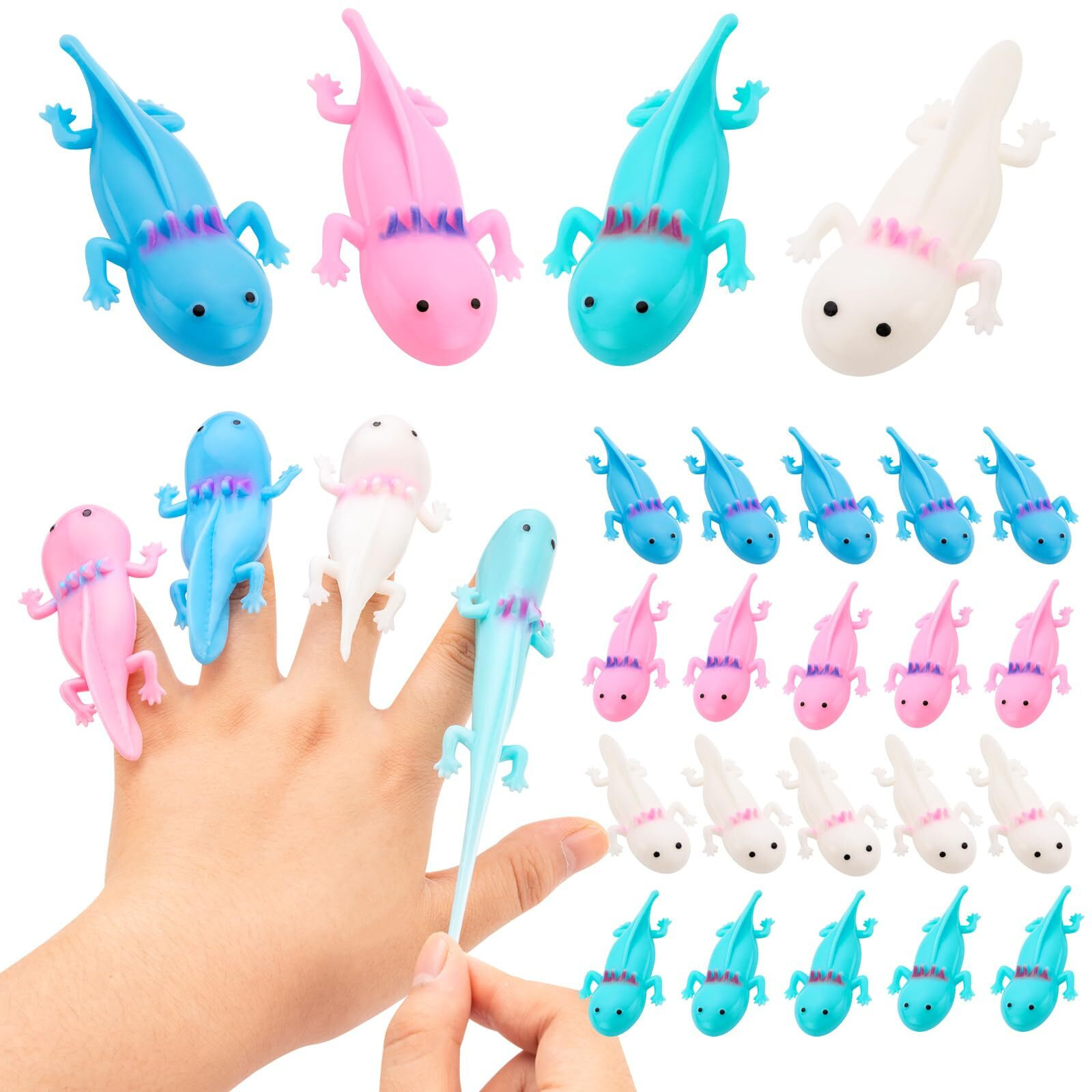 Kxcoftxi 20Pcs Axolotl Party Favors  4 Colors Axolotl Rubber Toy  Axolotl Toy For Gifts  Christmas Finger Slingshot Novelty Toys  Axolotl Party Decorations For Novelty Toys And Amusements