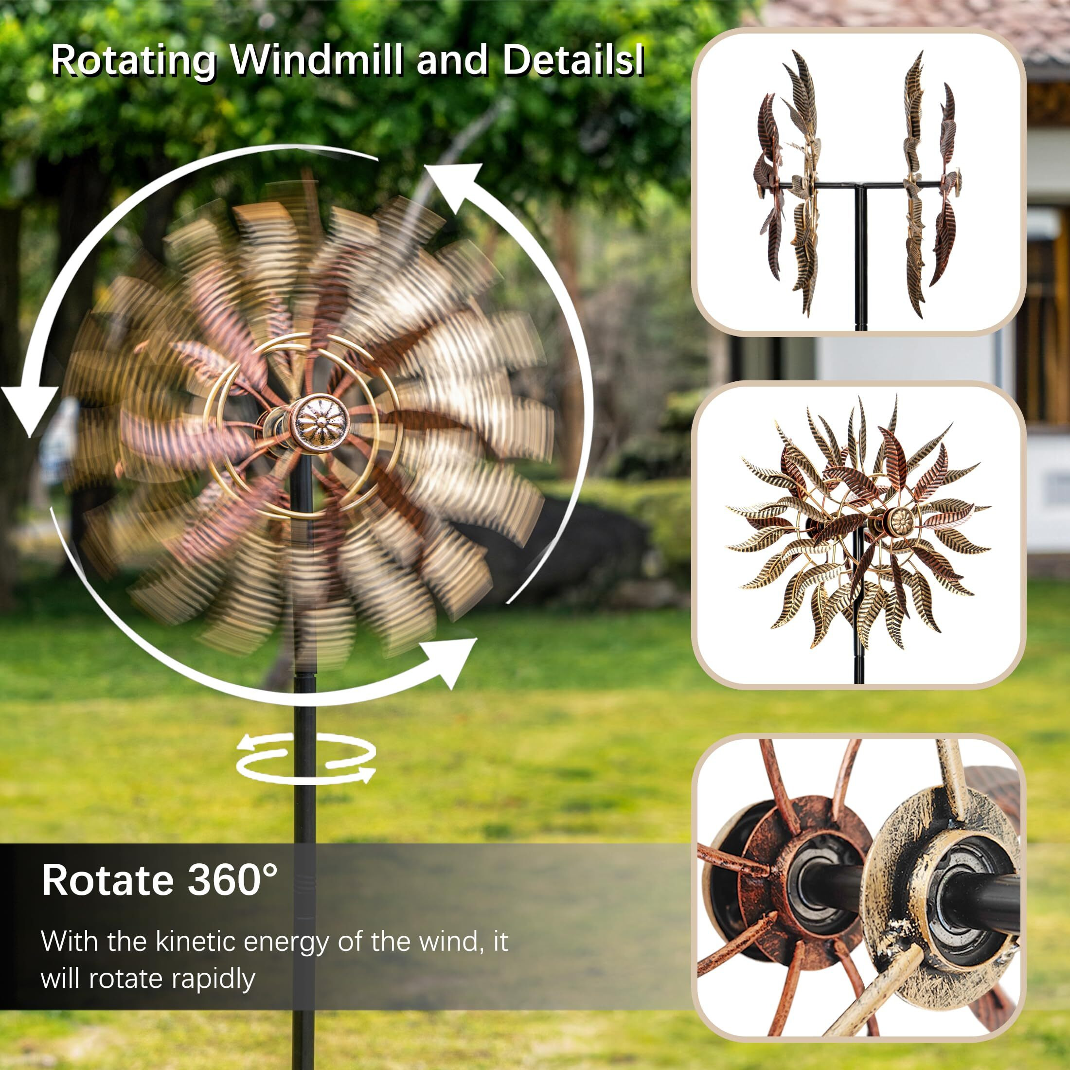Senflame Large Outdoor Metal Wind Spinner Two-Way Wind Sculptures 360 Degrees Kinetic Wind Spinners Yard Art Decor For Patio  Lawn & Garden 63 * 13.4 Inches