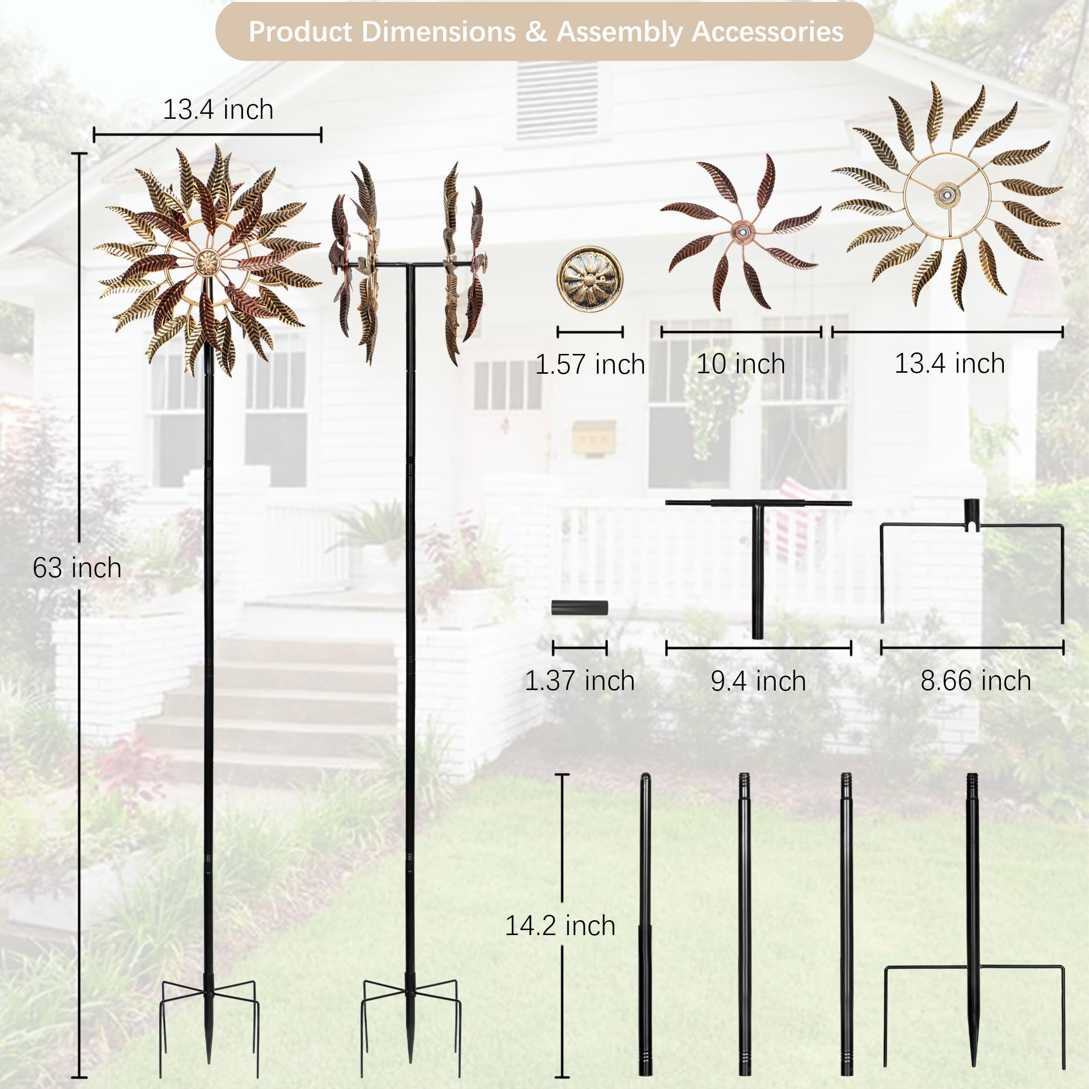 Senflame Large Outdoor Metal Wind Spinner Two-Way Wind Sculptures 360 Degrees Kinetic Wind Spinners Yard Art Decor For Patio  Lawn & Garden 63 * 13.4 Inches