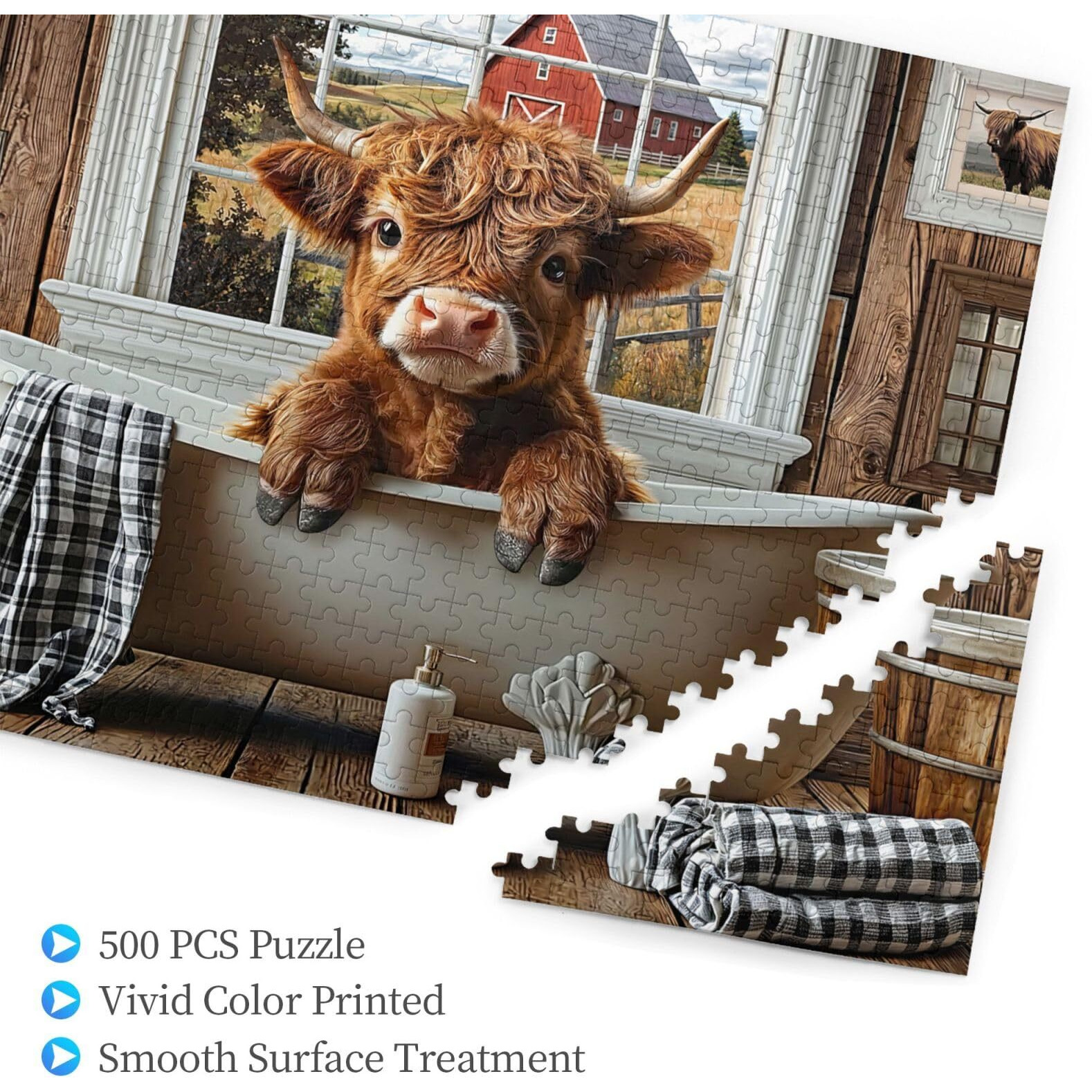 Highland Cow Puzzles 500 Pieces Funny Cow Bathroom Jigsaw Puzzles For Adults Animal Wooden Puzzle For Family Game Motivational Toy Educational