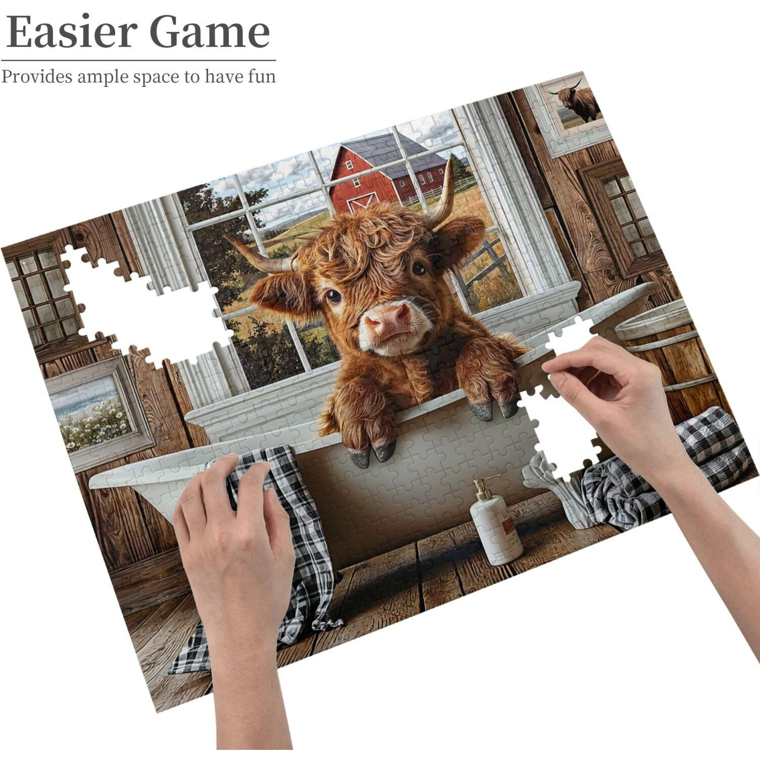 Highland Cow Puzzles 500 Pieces Funny Cow Bathroom Jigsaw Puzzles For Adults Animal Wooden Puzzle For Family Game Motivational Toy Educational