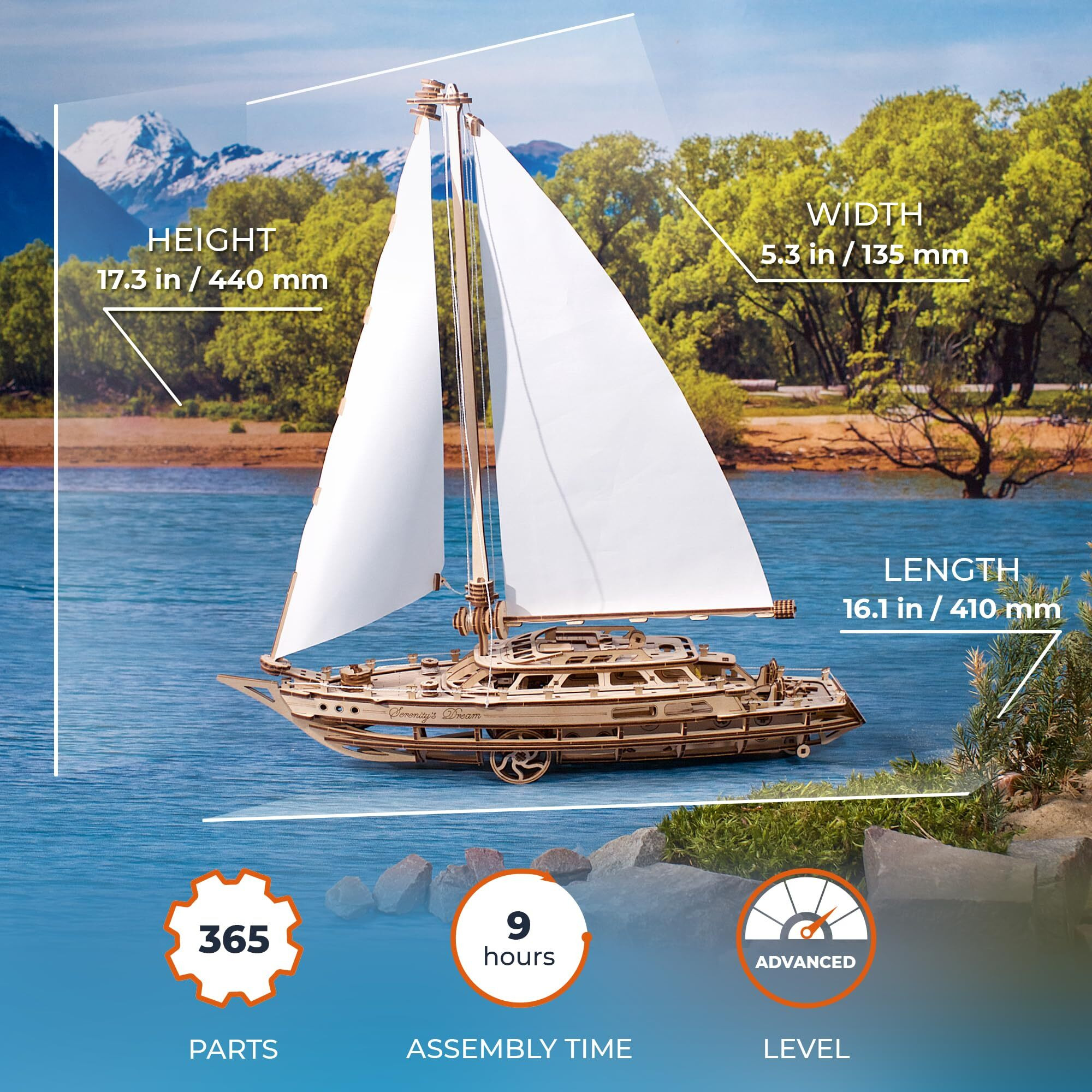 Ugears Serenitys Dream Model Yacht - Model Ships Kits For Adults - Wooden Models To Build For Adults - 3D Puzzles Adult Ship Model Kit - Diy Wooden Model Boats For Enthusiasts