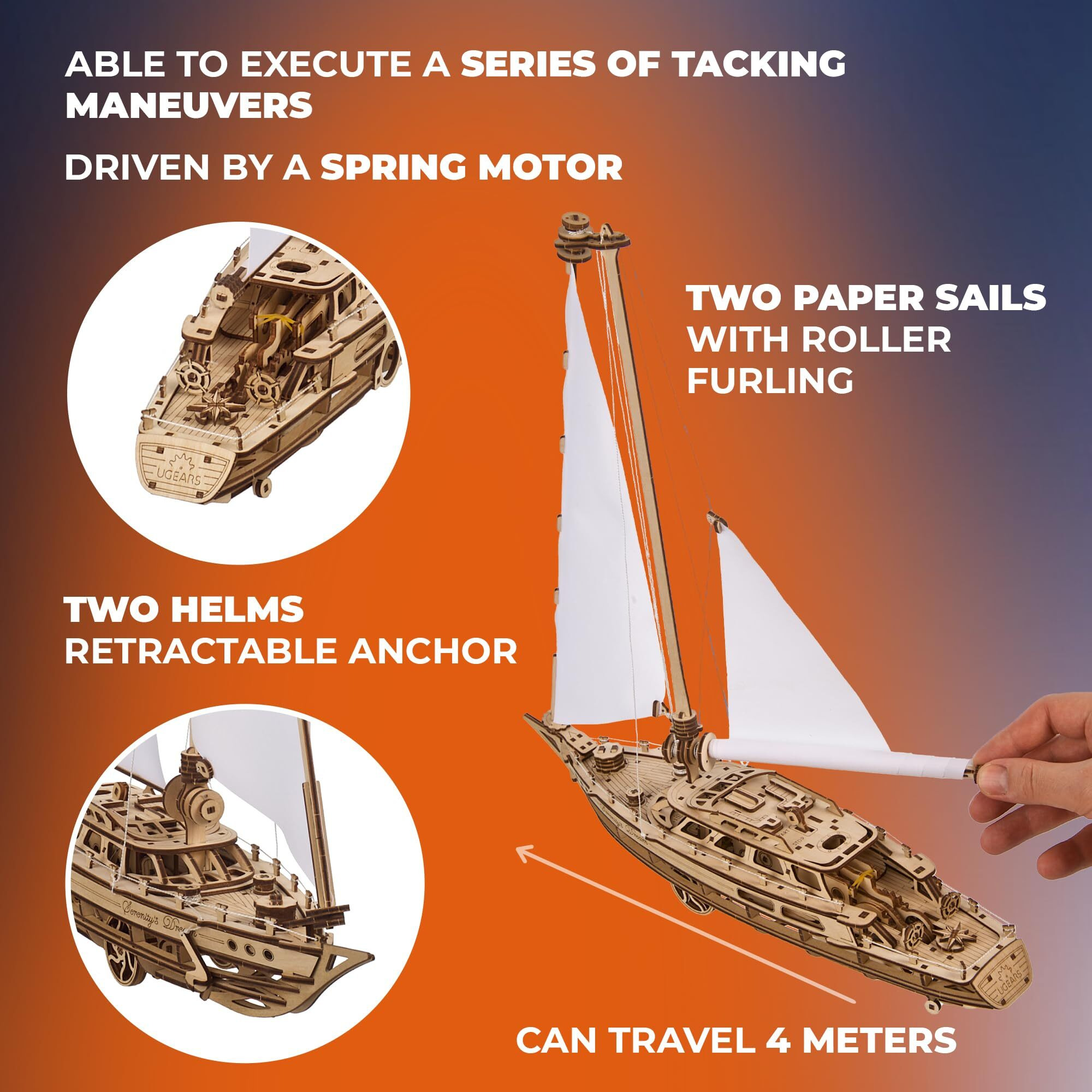 Ugears Serenitys Dream Model Yacht - Model Ships Kits For Adults - Wooden Models To Build For Adults - 3D Puzzles Adult Ship Model Kit - Diy Wooden Model Boats For Enthusiasts