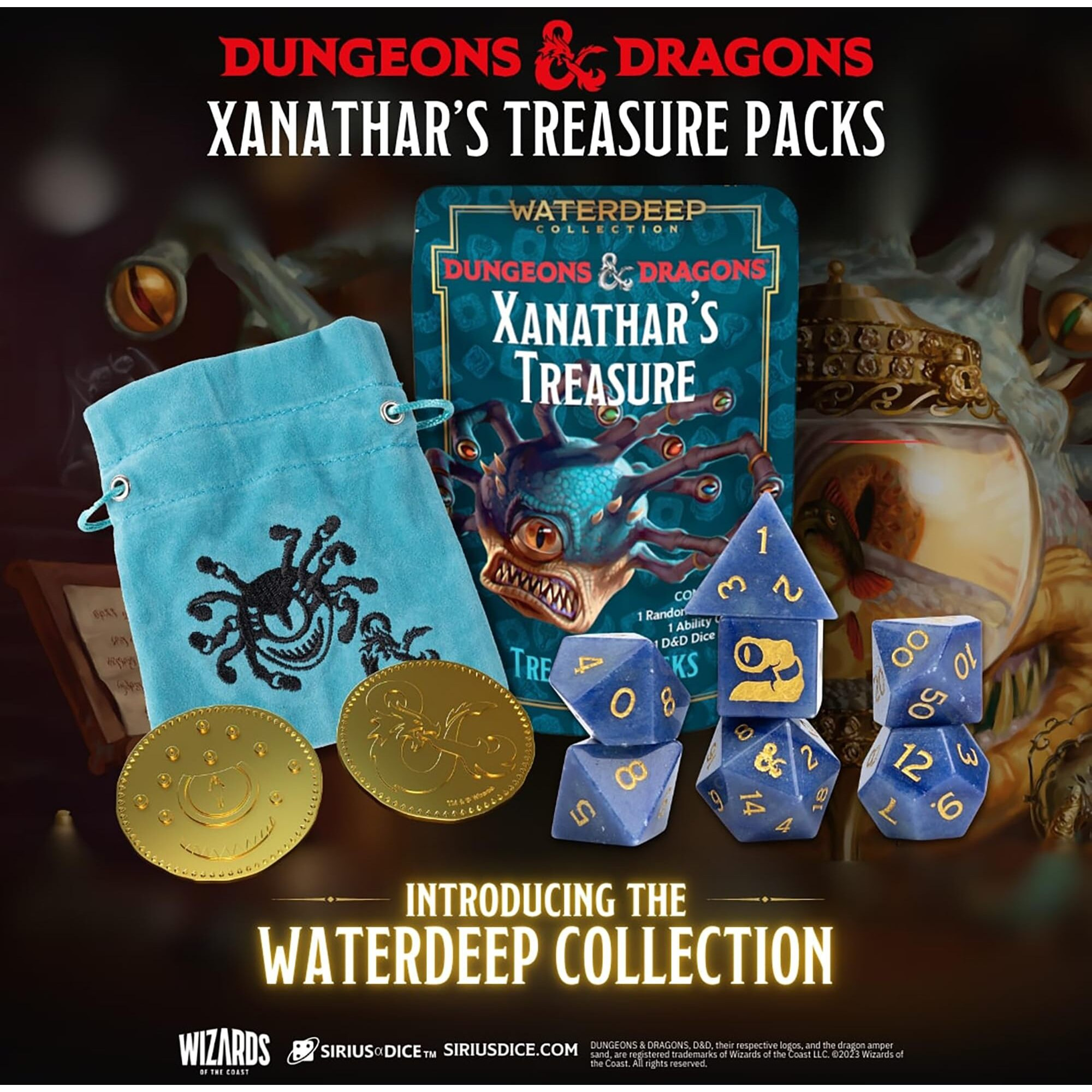 Dungeons & Dragons Xanathar's Treasure Pack - Randomly Assorted Set W/ 7Pc Dice  Metal Coin & Dice Bag - Rpg  D&D Waterdeep Collection  Sirius Dice