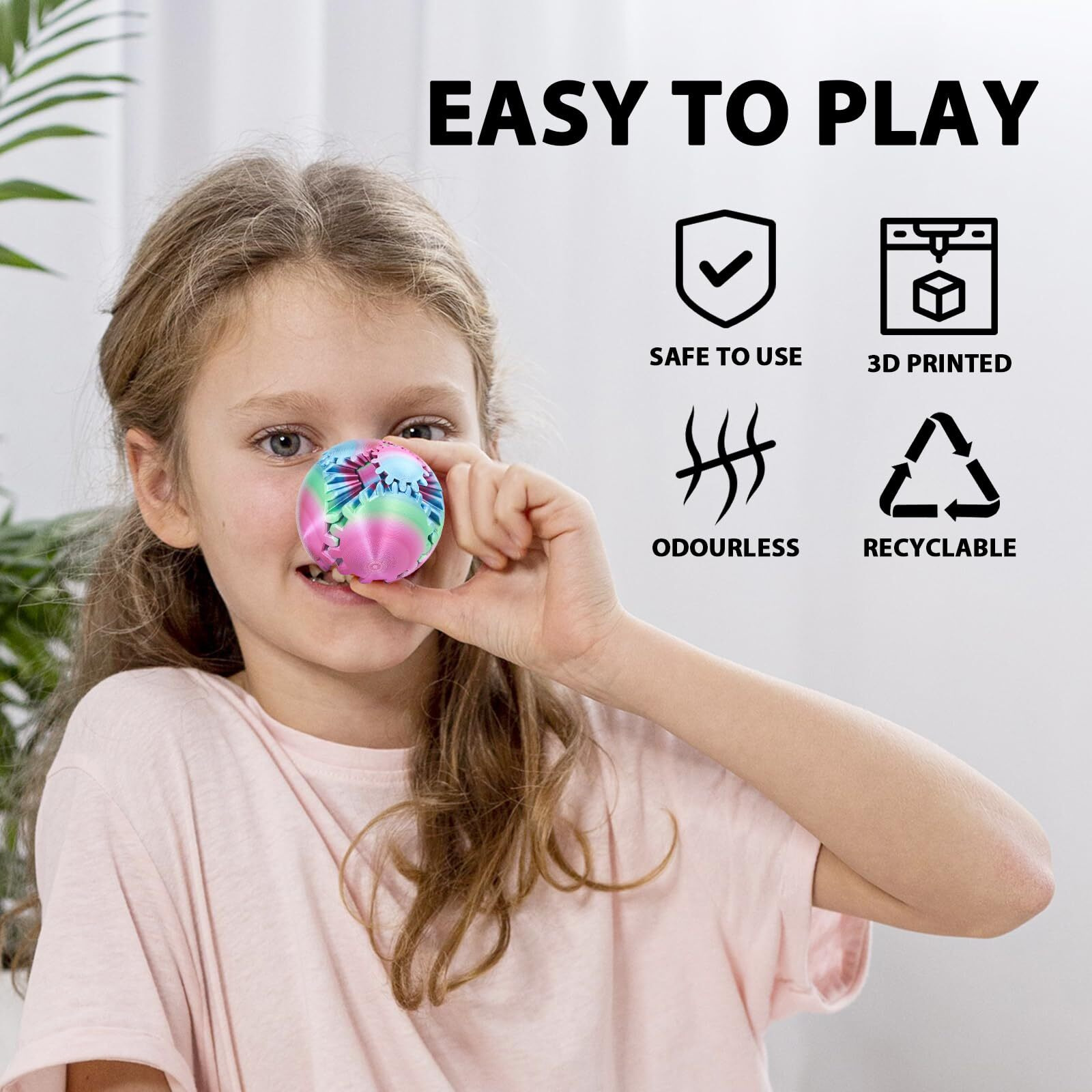 Gear Ball 3D Printed Fidget Toys For Adults Kids Stress Relief Gear Sphere Spin Cube Gearsphere Anxiety Relieving Desk Toy Gifts For Easter Birthday (Green Purple  2.3 Inch)