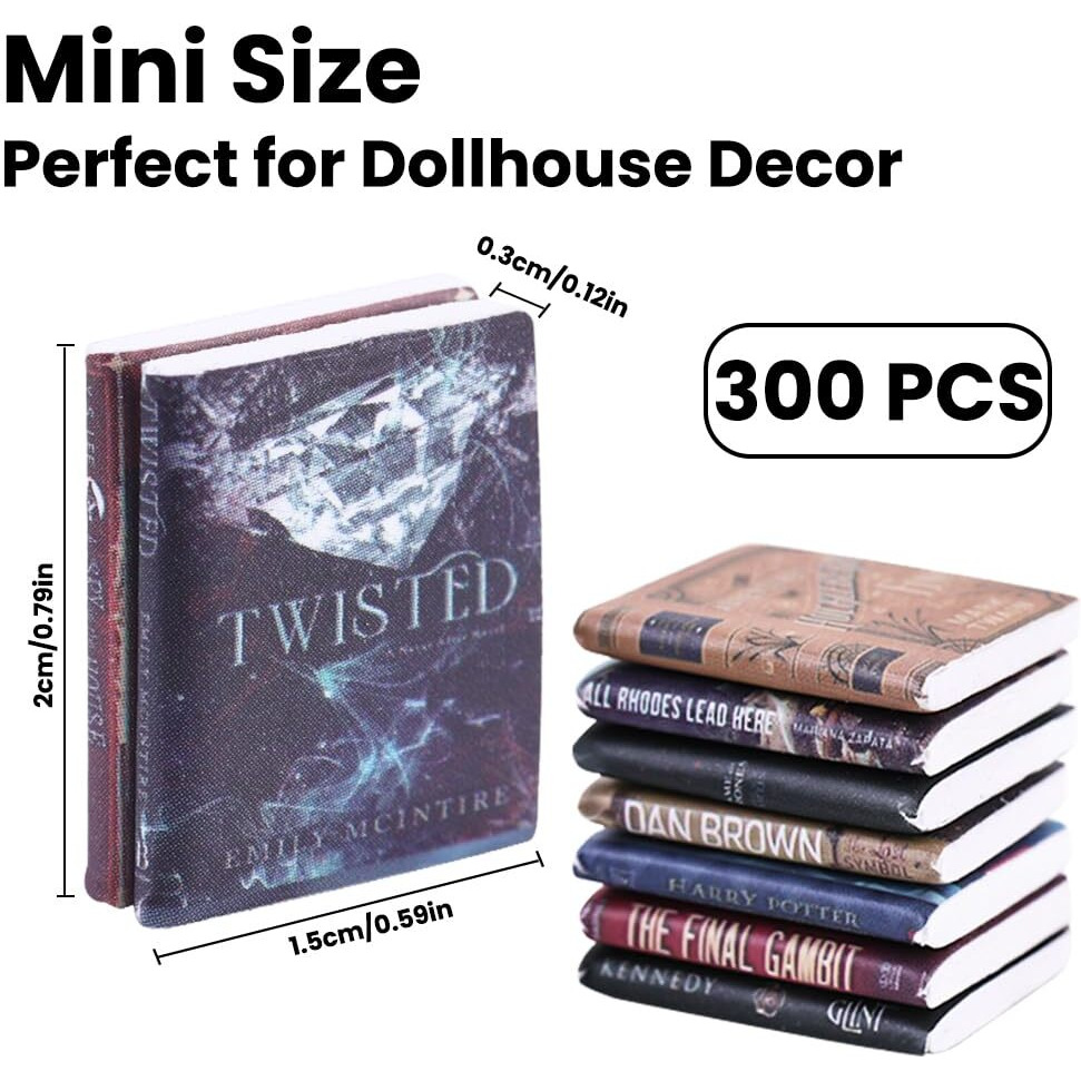 Diydec 300Pcs Mini Books Miniatures Dollhouse Books For Anxiety Bookshelf Tiny Plastic Books For Dollhouse Decor Accessories Diy Crafting Library Bookshelf Fillers Mini Toys