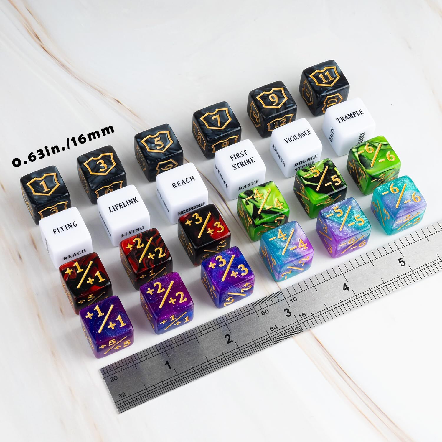 63 Pieces Mtg Dice Counters Bulk Ability Keywords Mtg Tokens Shield Life Counter 6 Sided Dice Set For Magic The Gathering Tcg Cards Gaming Accessories