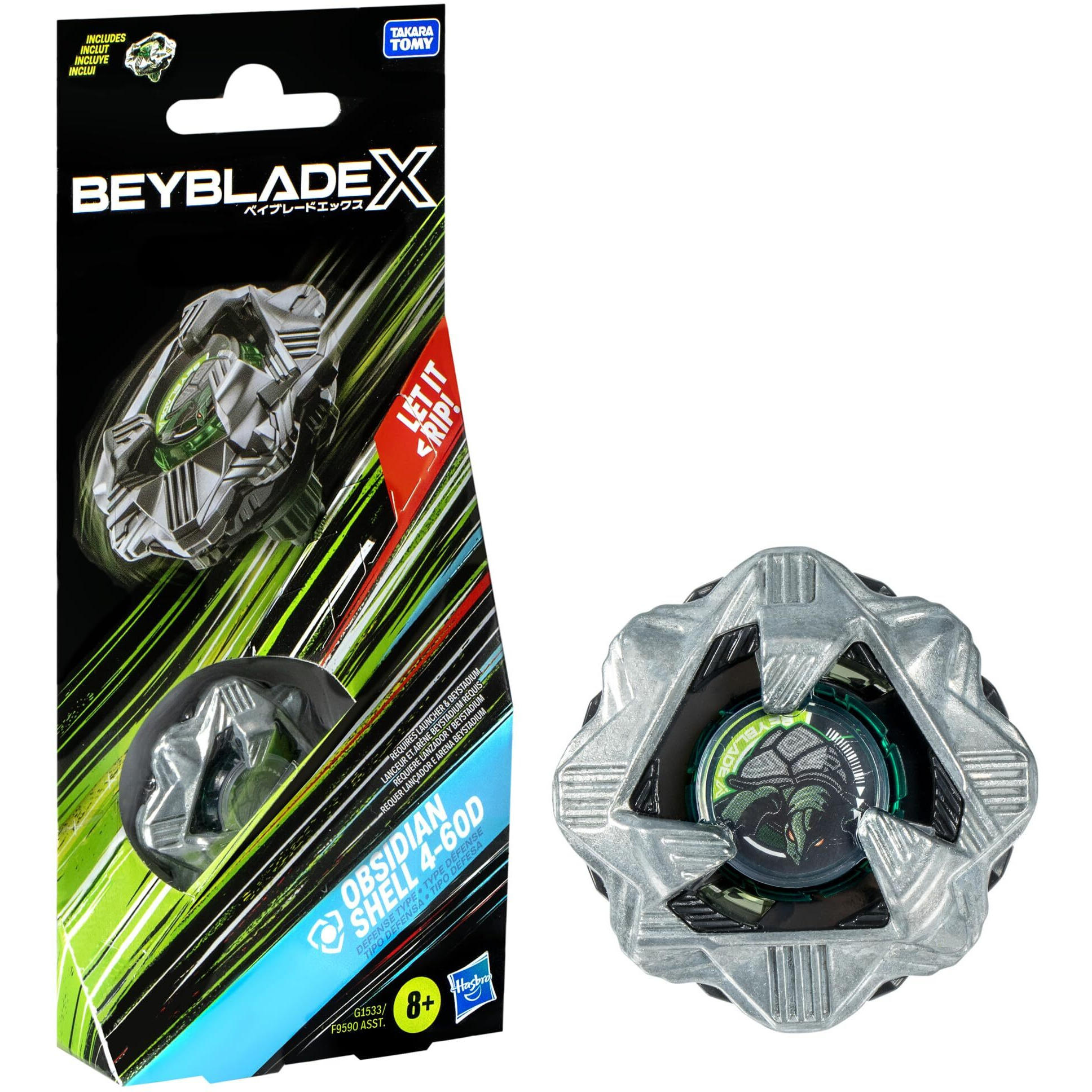 Beyblade X Obsidian Shell 4-60D Booster Pack Set With Defense Type Top Authentic Takara Tomy Battle Tops Games/Toys For Boys And Girls 8+