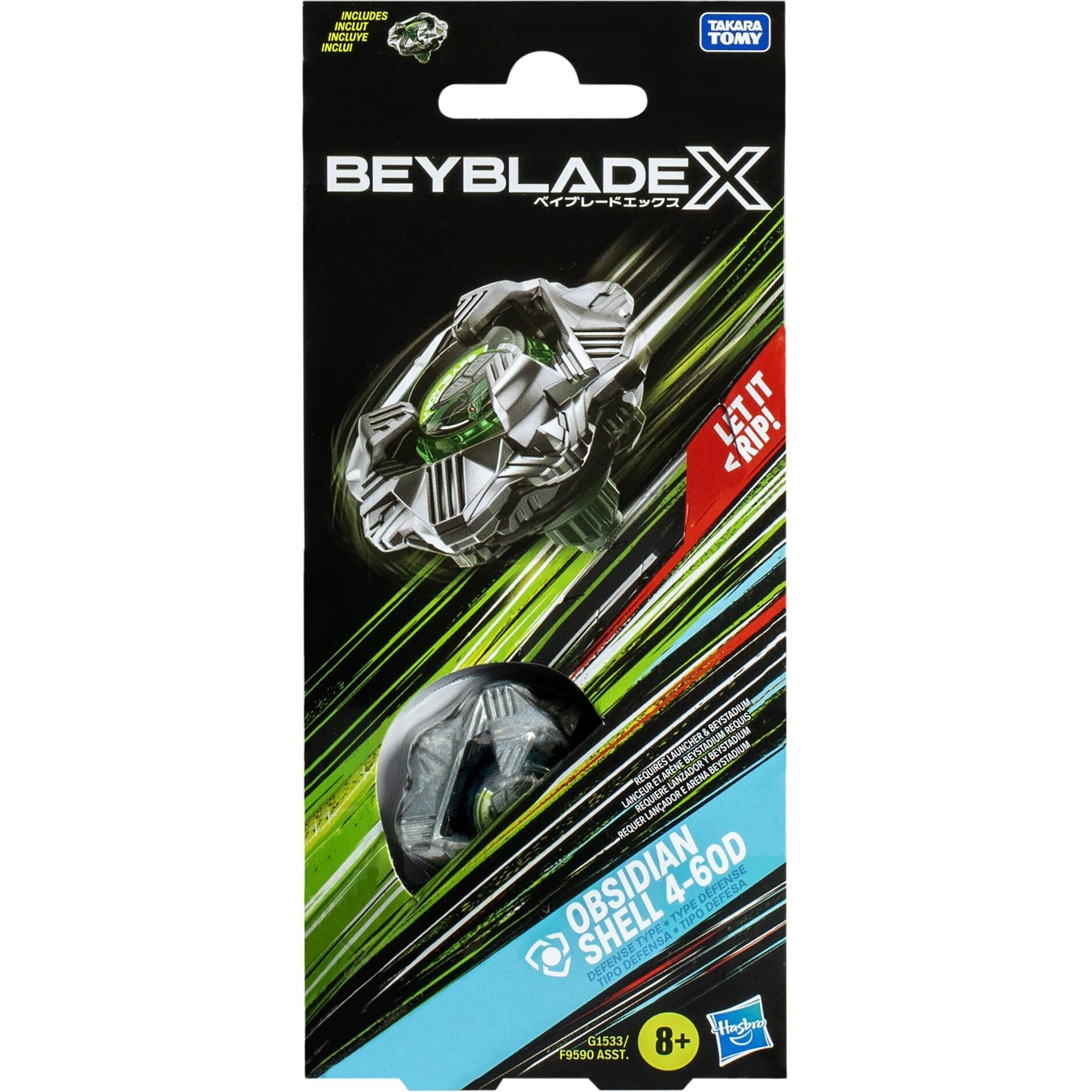 Beyblade X Obsidian Shell 4-60D Booster Pack Set With Defense Type Top Authentic Takara Tomy Battle Tops Games/Toys For Boys And Girls 8+