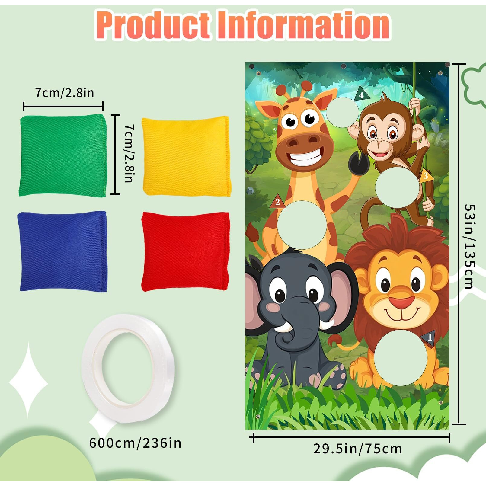 Jeffbaubl Animals Toss Game Banner With 8 Bean Bags Wild Animals Throwing Game Bean Bag Toss Games Outdoor Games Set For Yard Lawn Game Photo Background Jungle Animals Theme Party Supplies