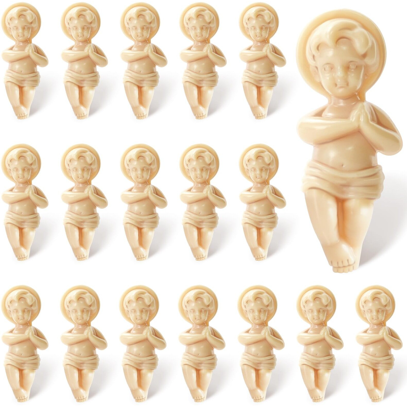 Zyflsq 18 Pcs King Cake Baby Jesus Figure  1.5'' Plastic Doll With Gift Bag  Mini Figurines For Mardi Gras Party Cake Toppers Decorations Epiphany Gifts