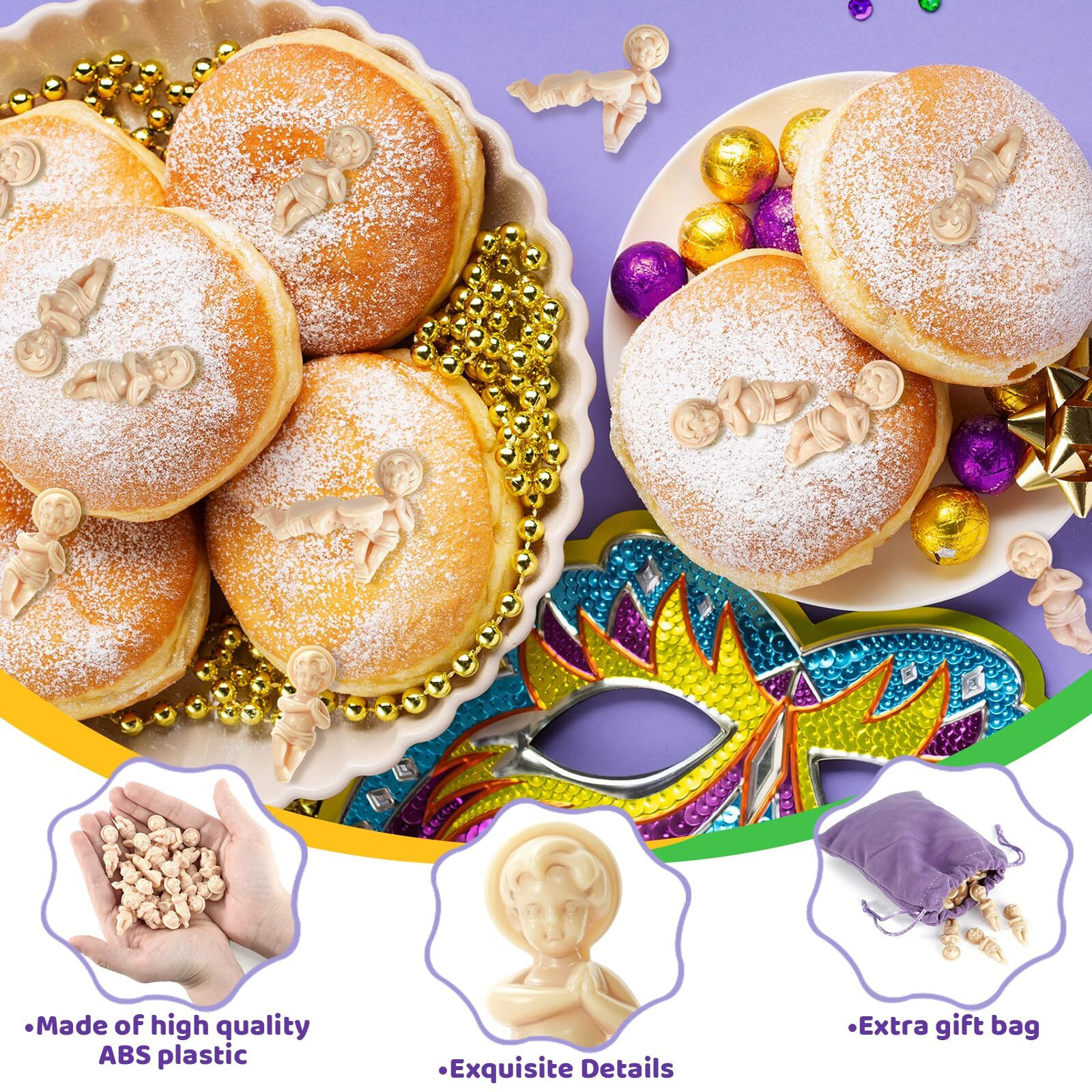 Zyflsq 18 Pcs King Cake Baby Jesus Figure  1.5'' Plastic Doll With Gift Bag  Mini Figurines For Mardi Gras Party Cake Toppers Decorations Epiphany Gifts