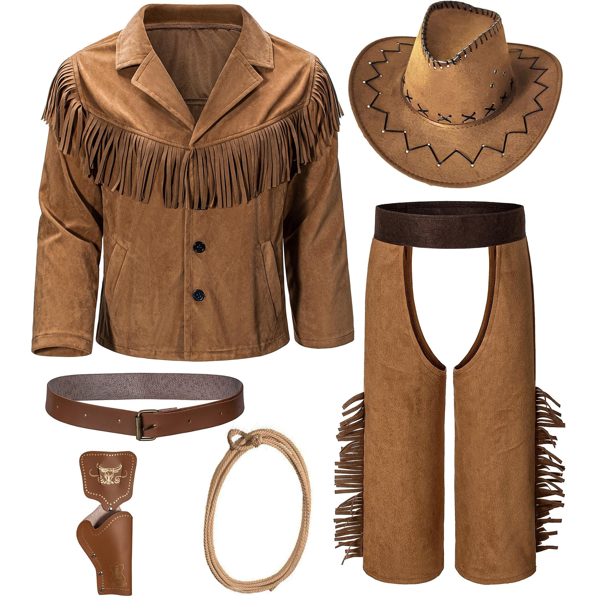 Kaipute Cowboy Costume Kids Jacket Pants For Boys Girls Western Role Play Halloween Party Cosplay 9-10 Years