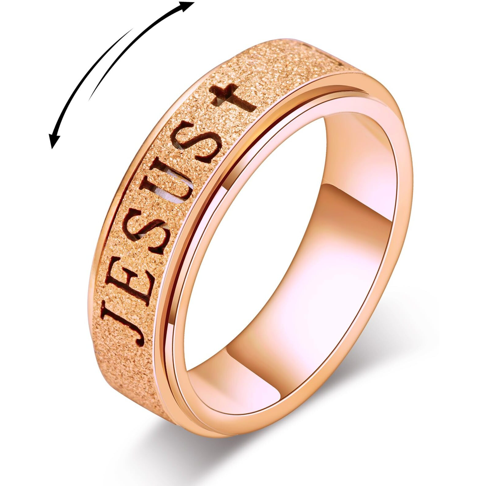 Fidget Spinner Anxiety Ring For Women Fidget Toys Adults Cute Jesus Thumb Ring Stainless Steel Rose Gold Size 5