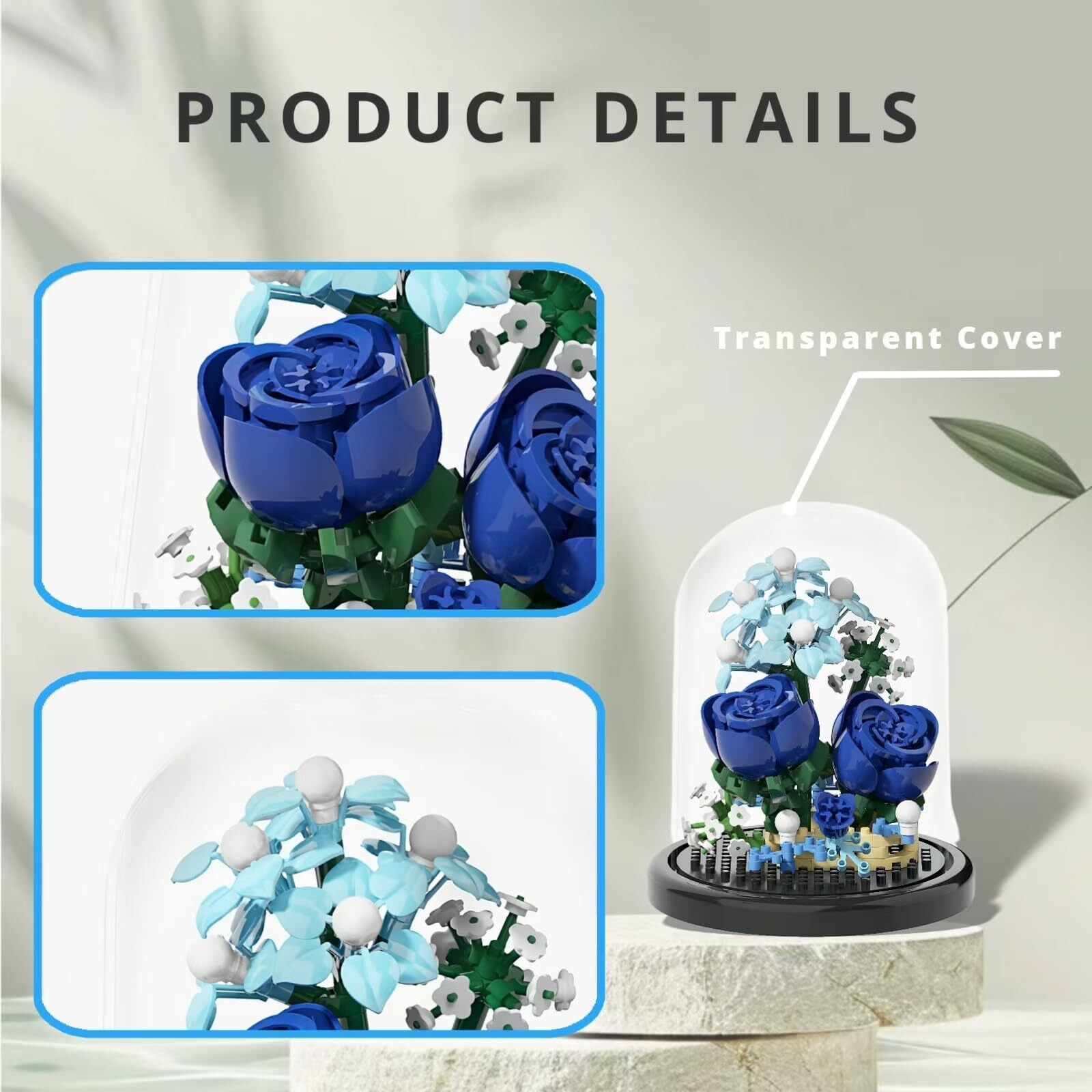 Wulobooi Blue Rose Flowers Micro Bricks Building Set With Dust Cover Artificial Flowers Botanical Collection For Home Decor  Creative Gifts For Adults Women Boys Girls 270 Pieces