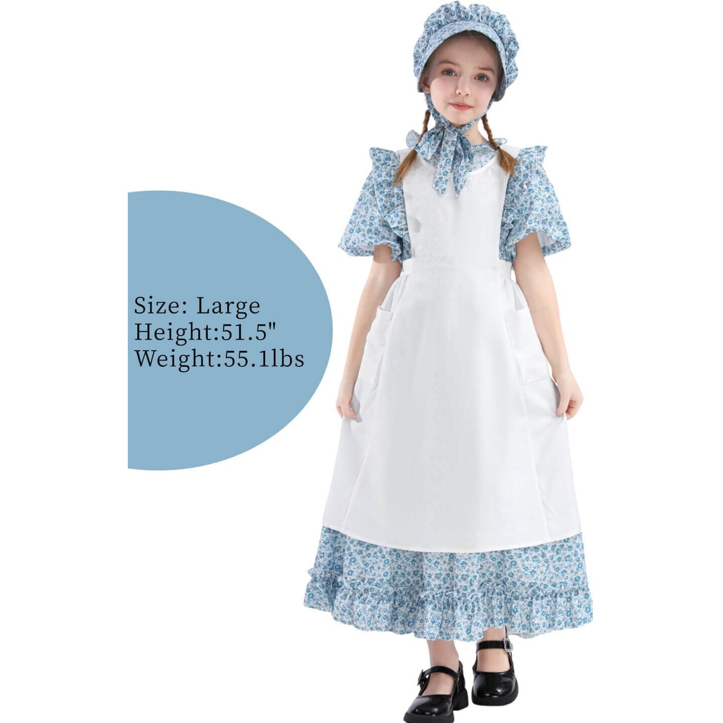 Nuoqi Prairie Dress Girls Pioneer Colonial Costume Laura Ingalls Wilder Costume With Apron Blue  8-9