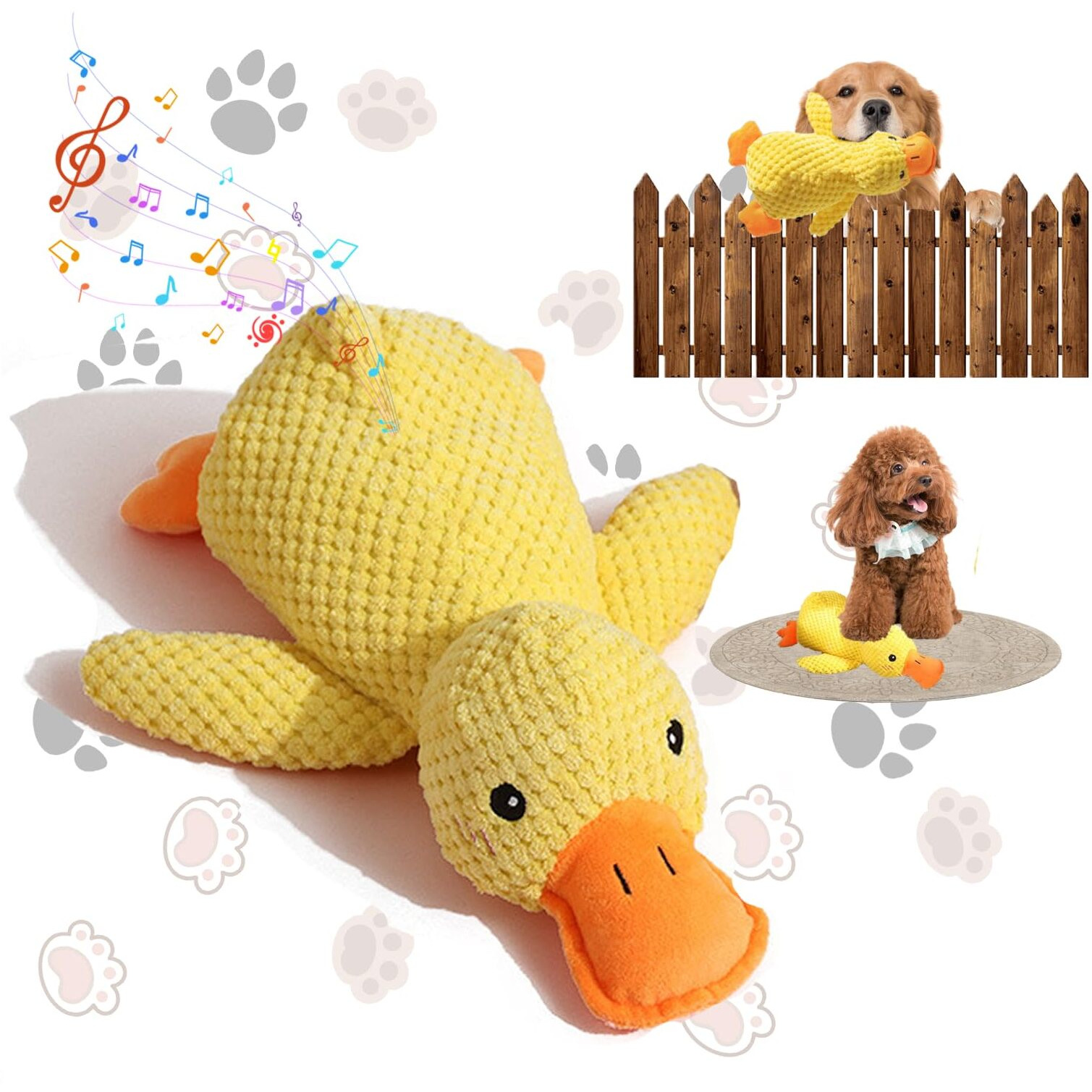 Quack-Quack Calming Duck Dog Toy  Emotional Support Plush For Dogs  Indestructible Chew Toy For Aggressive Chewers  Soft Squeaky Yellow Stuffed Duck  Interactive Indoor/Outdoor Toy (Yellow  S)