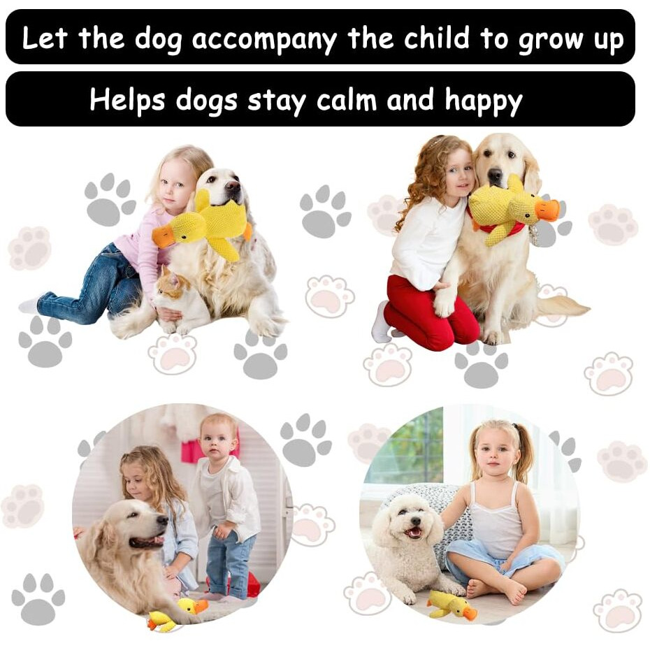 Quack-Quack Calming Duck Dog Toy  Emotional Support Plush For Dogs  Indestructible Chew Toy For Aggressive Chewers  Soft Squeaky Yellow Stuffed Duck  Interactive Indoor/Outdoor Toy (Yellow  S)