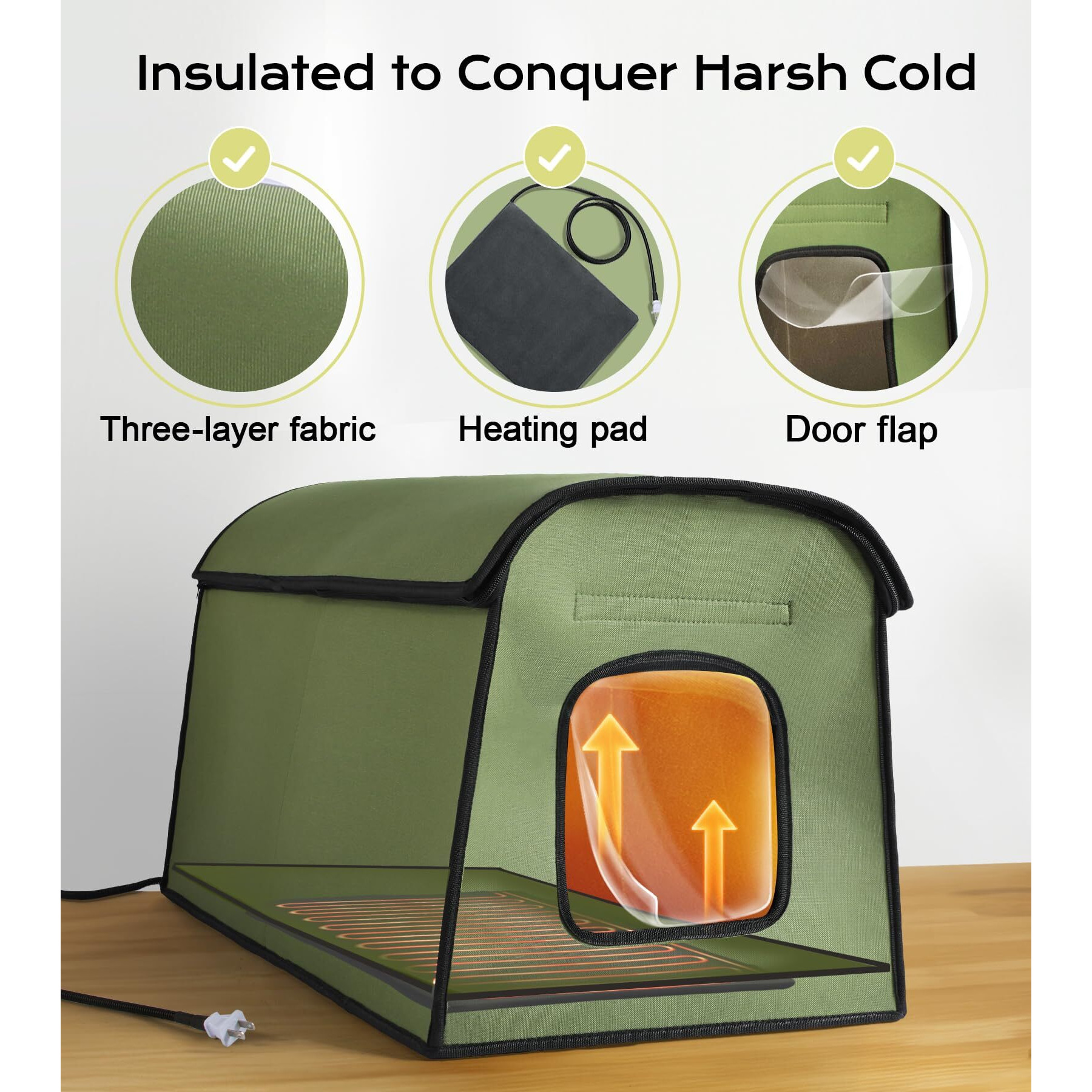 Heated Cat Houses For Outdoor Cats  Waterproof Insulated Cat House Outdoor  Warm & Durable Kitty Shelter For Community Feral Cats  Strays  Dogs  Small Animals  Easy To Assemble  21.3X15X16.1 In  Green