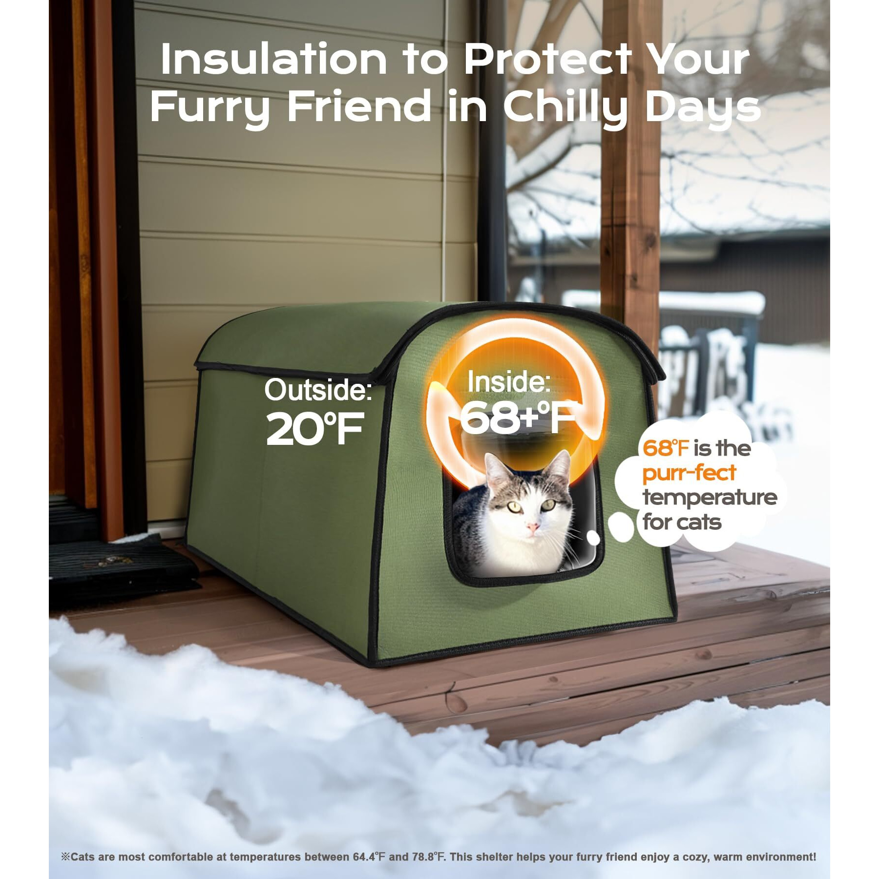 Heated Cat Houses For Outdoor Cats  Waterproof Insulated Cat House Outdoor  Warm & Durable Kitty Shelter For Community Feral Cats  Strays  Dogs  Small Animals  Easy To Assemble  21.3X15X16.1 In  Green