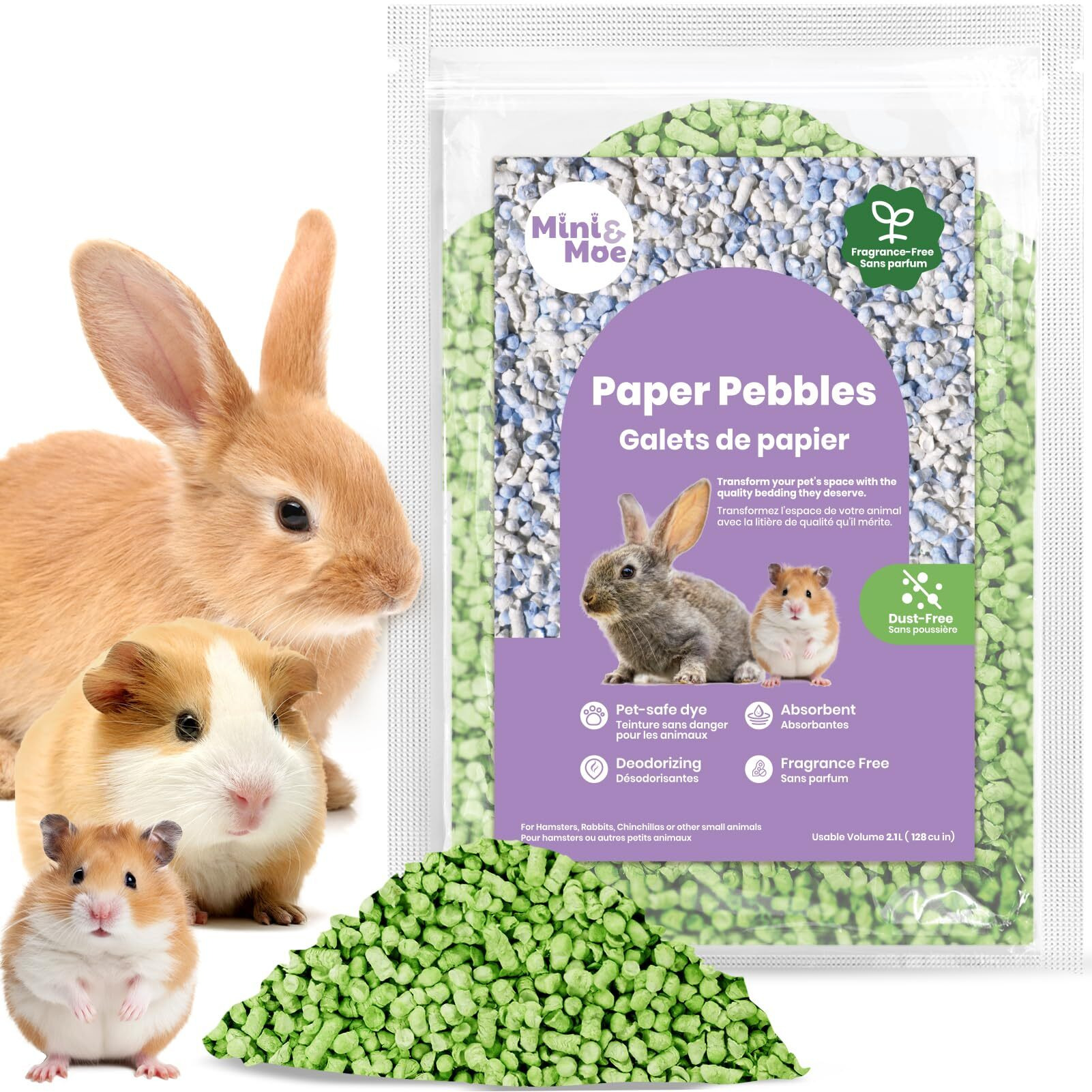 Mini&Moe Small Animal Paper Pellet Bedding Odor & Moisture Absorbent Natural Paper Pellet Bedding - For Guinea Pigs  Hamsters  And Rabbits  1.98Lb
