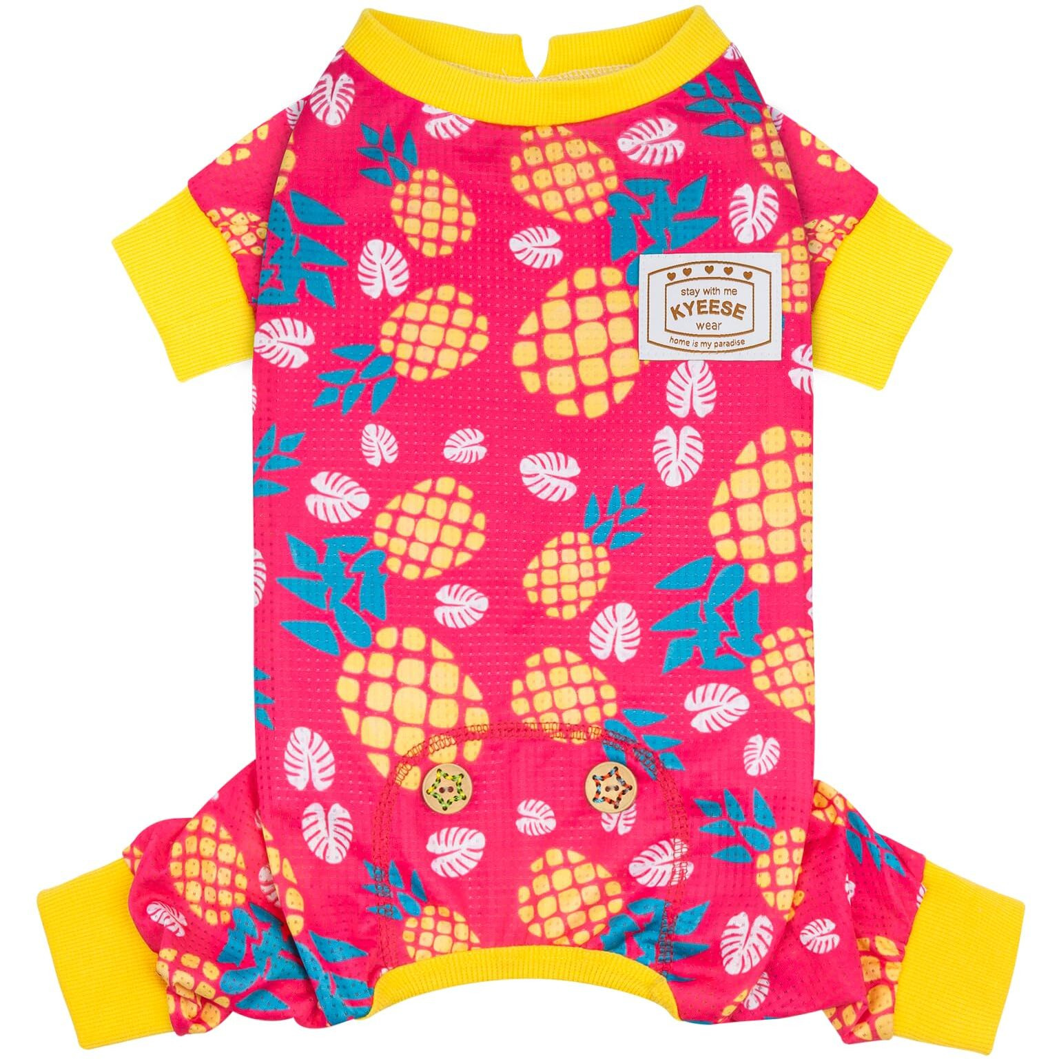 Kyeese Dog Pajamas For Summer Quick-Dry Mesh Pjs For Small Dogs Breathable Pet Costume Lightweight Pet Onesie Comfy Doggie Clothes Uv-Protective Jammies Pineapple Pattern  X-Large