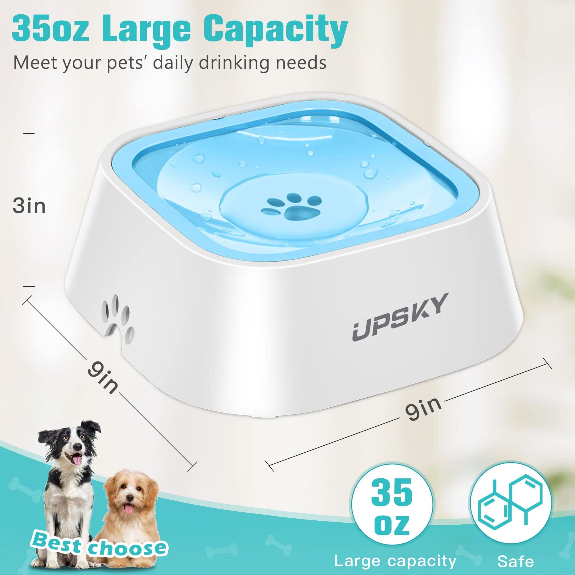 Upsky No-Slip Slow Drinking Bowl - 35Oz No Spill Pet Water Dispenser For Dogs And Cats