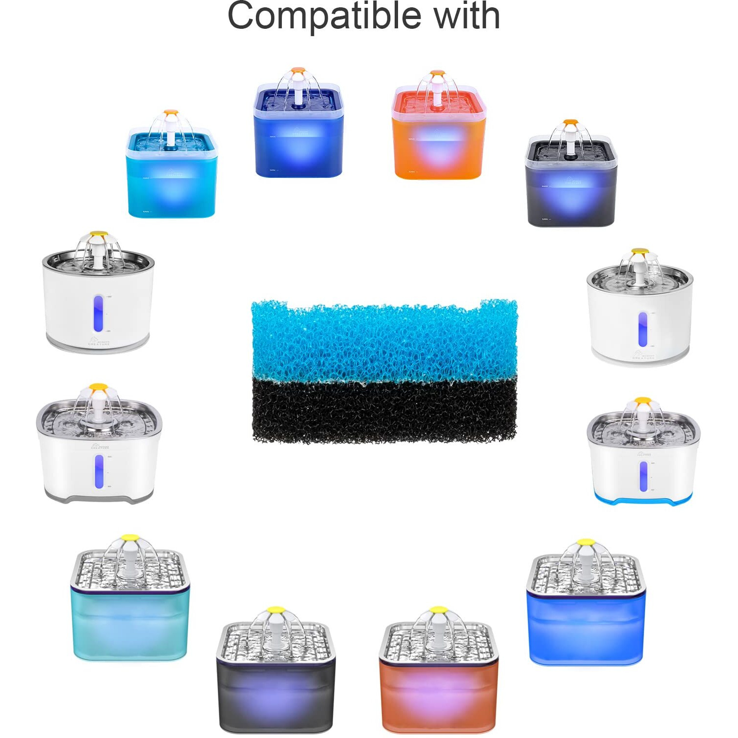 Wonder Creature Cat Fountain Filter Replacement  Upgraded Sponger Foam Filter For Round And Cubic Stainless Steel Top Cat Fountain  For Crystal And 2L/67Oz Cat Fountain (Pack Of 8)