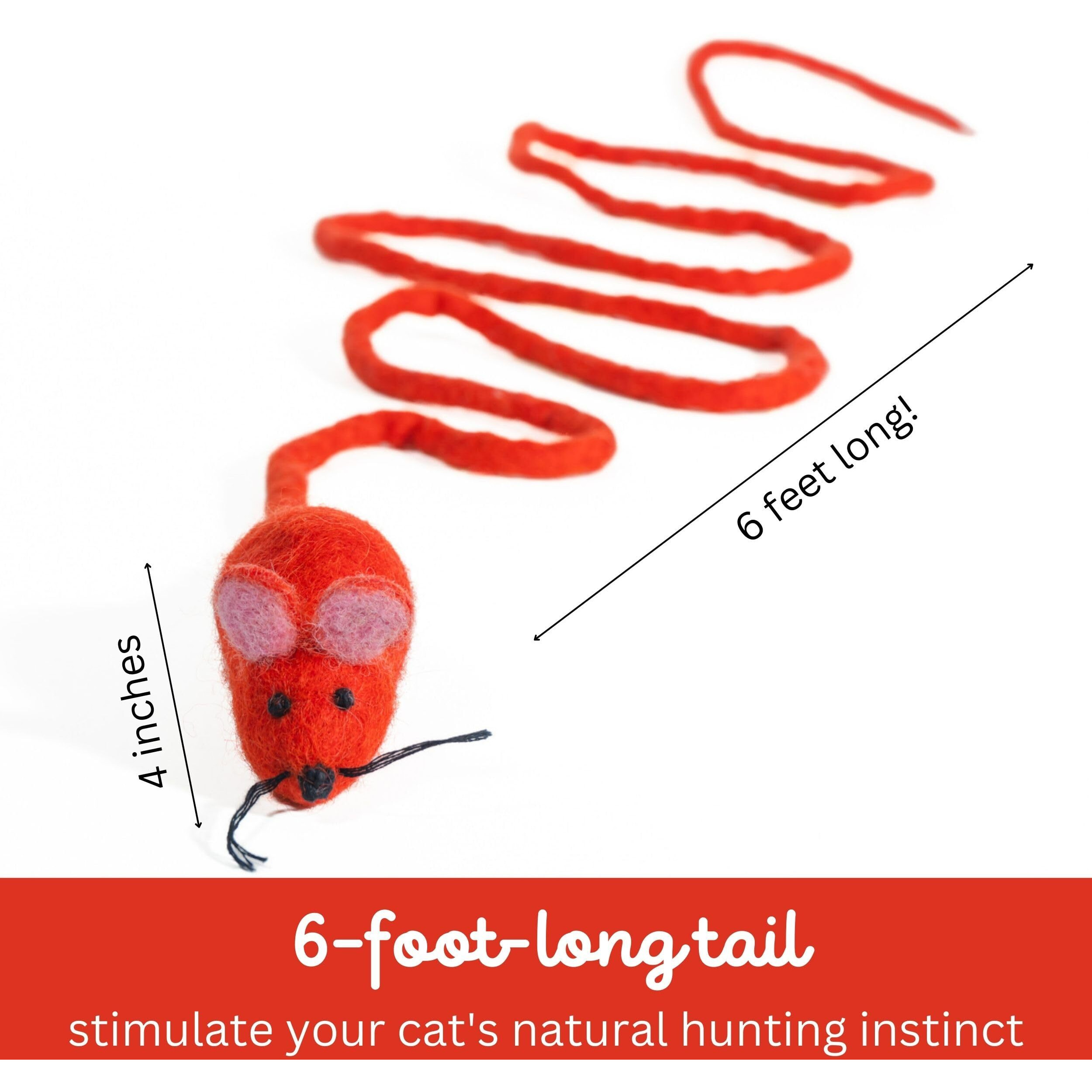 Catch A Mouse Wool Cat Toy With A 6-Ft Tail For Indoor Cats & Kittens. Cute Toy Mouse  Rat Plush Toy  Fake Mice. No Catnip. Pride (Rainbow)