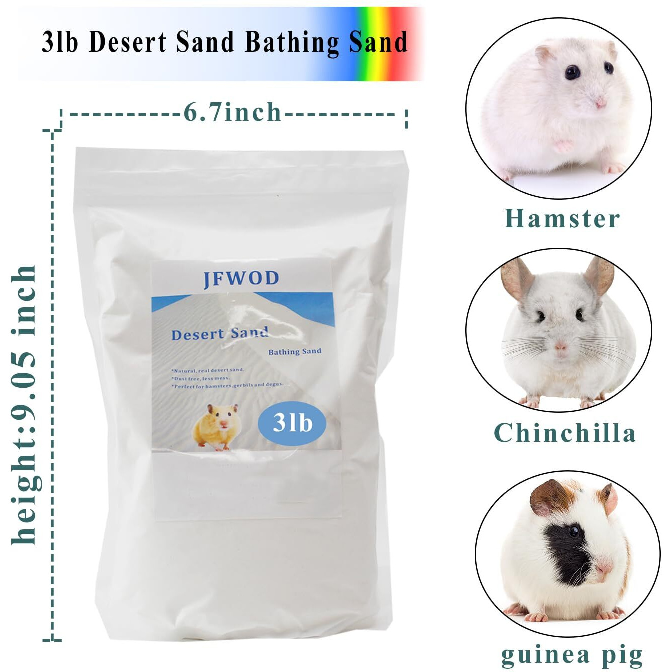 Jfwod Hamster Bath Sand  3Lb Dust Free Desert Sand Or Potty Litter Sand For Hamster Chinchillas Gerbil Syrian Mice Small Animals