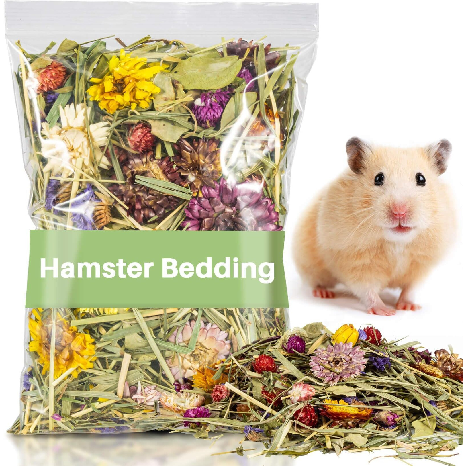 Sukh 150G Hamster Bedding - Flowers & Herbs Odor Control Dwarf Gerbil Robo Katy Habitat Decor Hamster Forage Gerbils Mice Lemmings Degus Or Other Small-Sized Pets