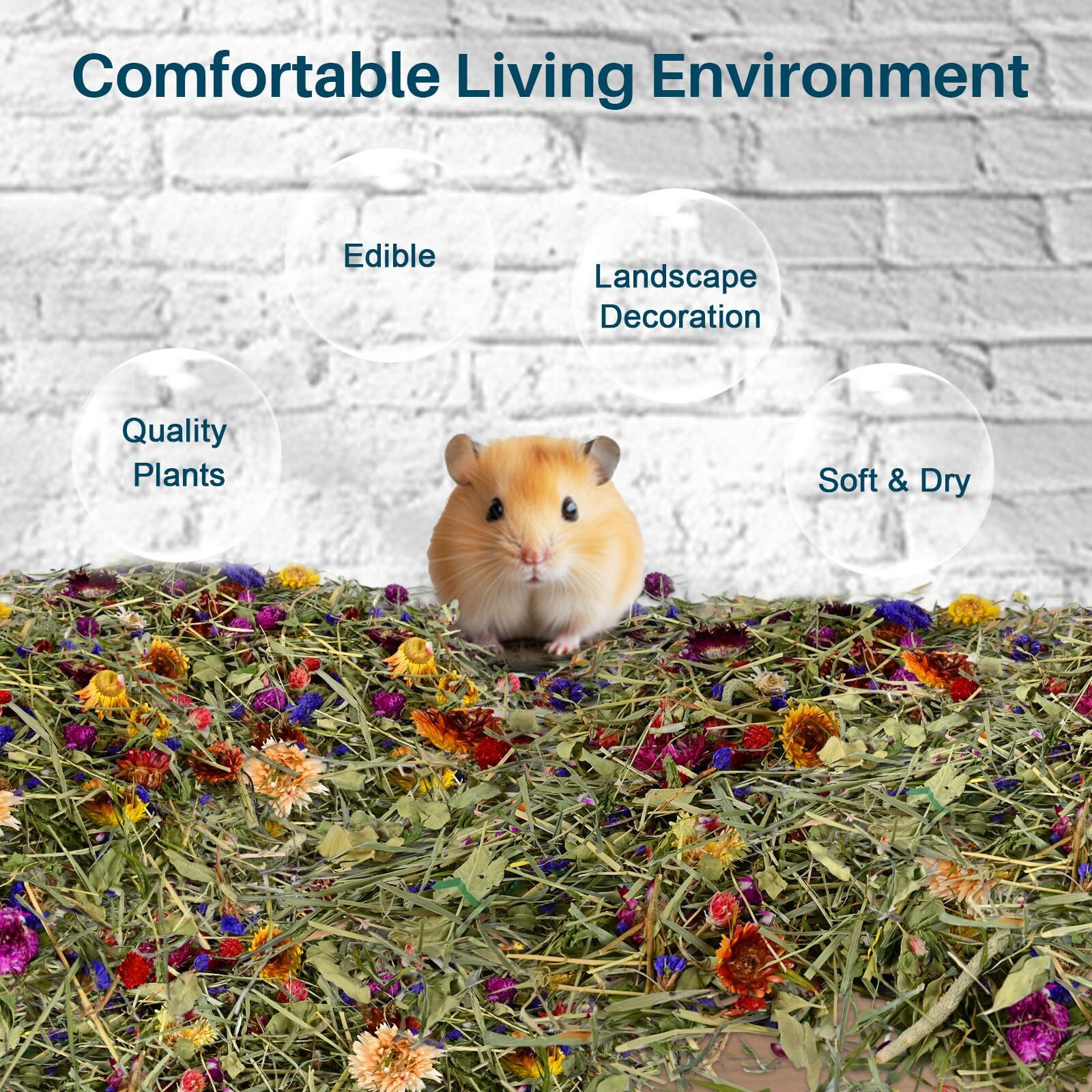 Sukh 150G Hamster Bedding - Flowers & Herbs Odor Control Dwarf Gerbil Robo Katy Habitat Decor Hamster Forage Gerbils Mice Lemmings Degus Or Other Small-Sized Pets